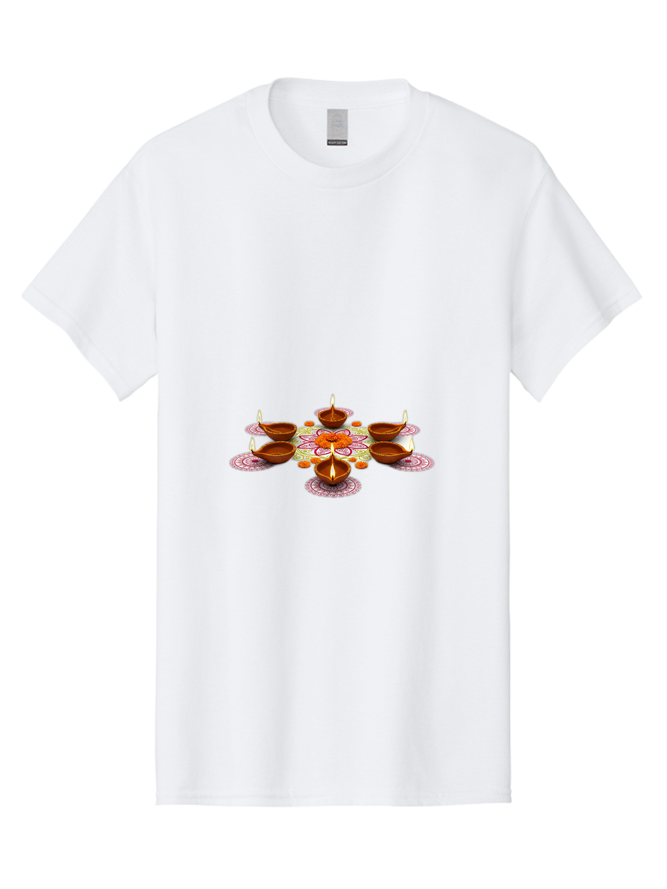 Diwali-Diyas Men'S Graphic Tee, 100% Cotton, Comfortable Casual Summer Wear, Machine Washable, Diwali Diyas, Traditional Indian Lamps, Festive Decorations, Vibrant Colors, Cultural Heritage, Diwali Celebration, Hindu Festival, Rangoli Design, Bad006