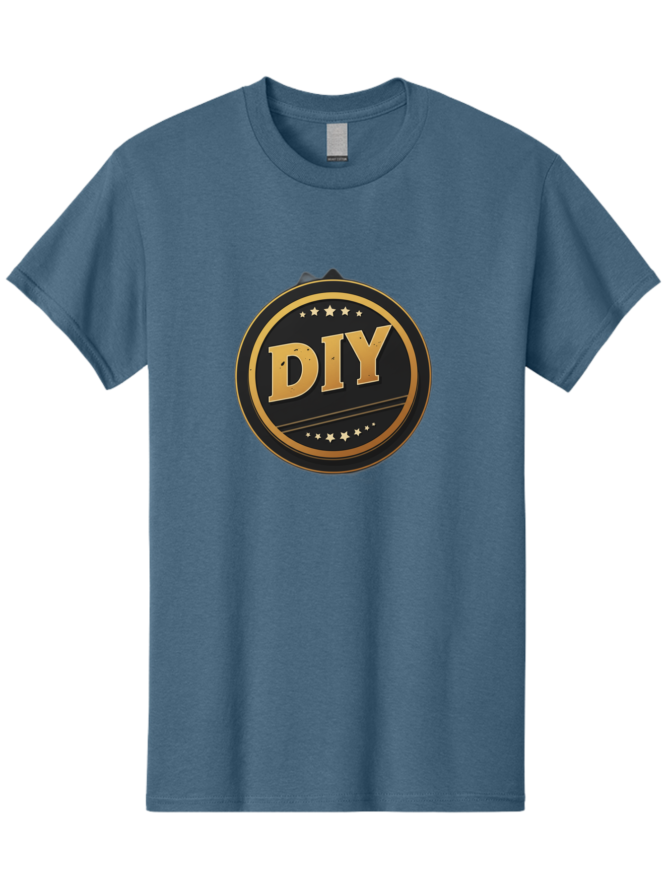 Diy-1 Men'S Graphic Tee, 100% Cotton, Comfortable Casual Summer Wear, Machine Washable, Diy Logo, Gold Lettering, Circular Design, Stars, Handmade, Crafting, Home Improvement, Diy Projects, Creative Ideas Bad009