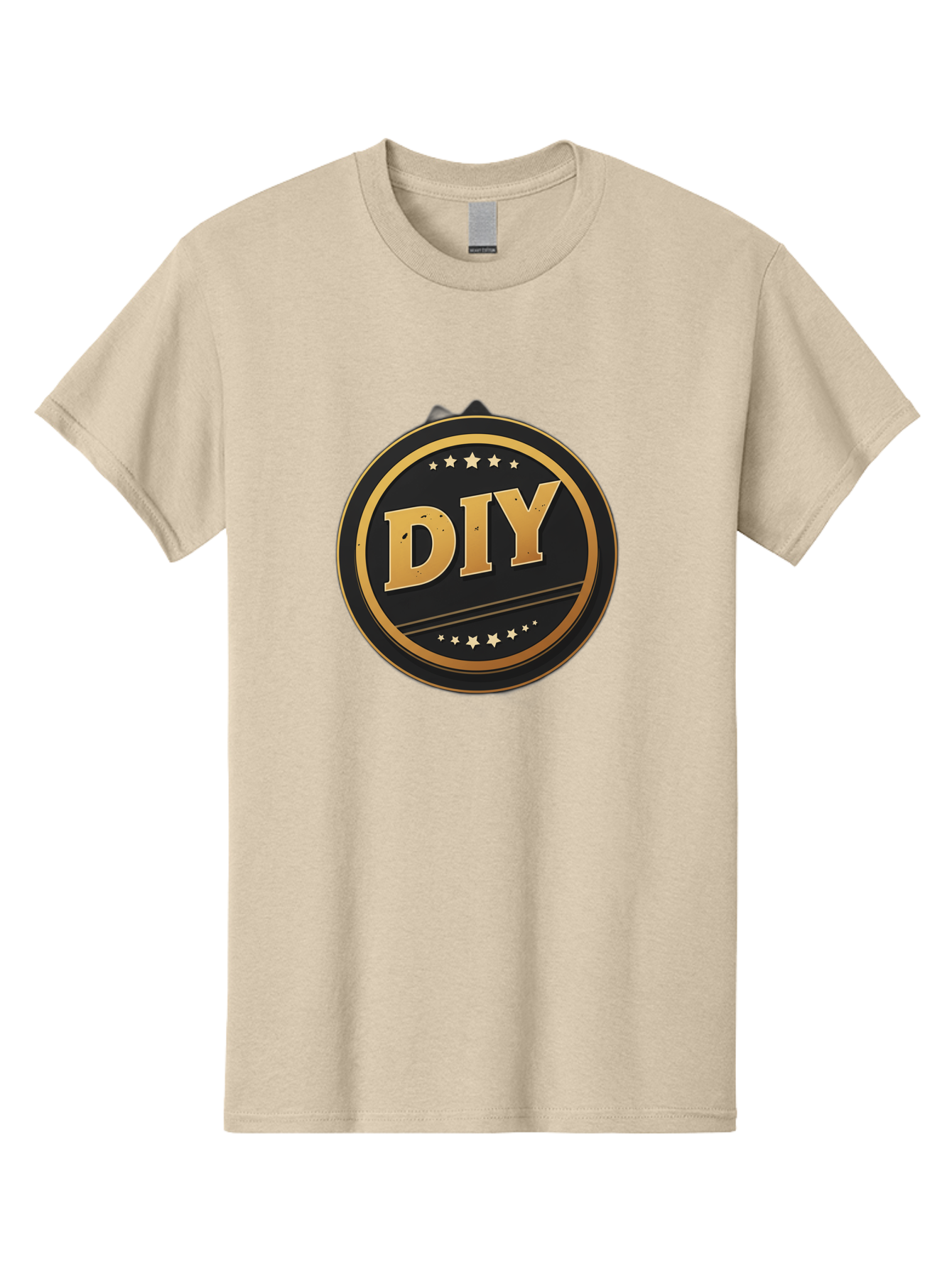 Diy-1 Men'S Graphic Tee, 100% Cotton, Comfortable Casual Summer Wear, Machine Washable, Diy Logo, Gold Lettering, Circular Design, Stars, Handmade, Crafting, Home Improvement, Diy Projects, Creative Ideas Bad009