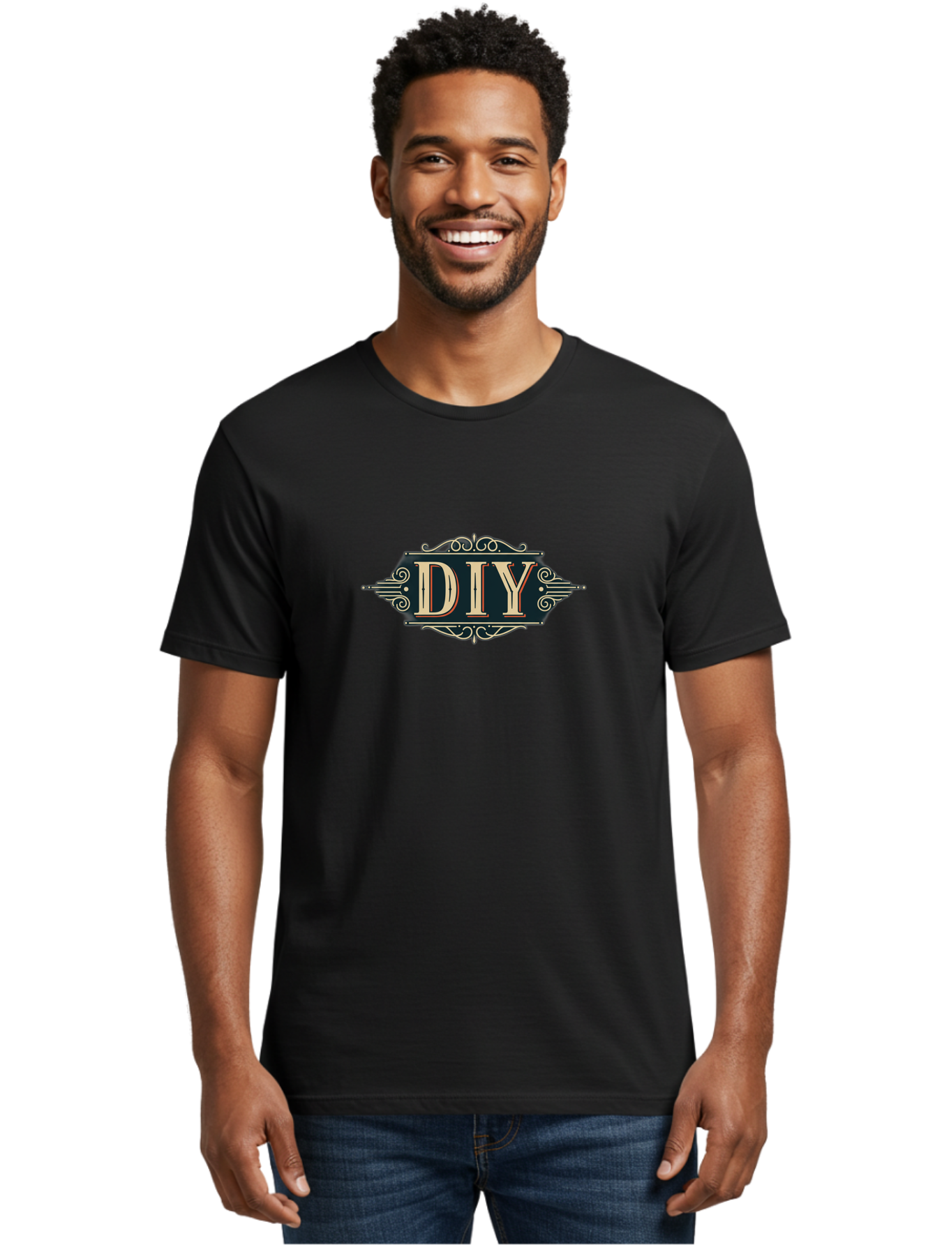 Diy-2 Men'S Graphic Tee, 100% Cotton, Comfortable Casual Summer Wear, Machine Washable, Diy Logo, Vintage Typography, Ornate Design, Handmade Crafts, Creative Projects, Decorative Elements, Retro Aesthetic, Diy Inspiration Bad010