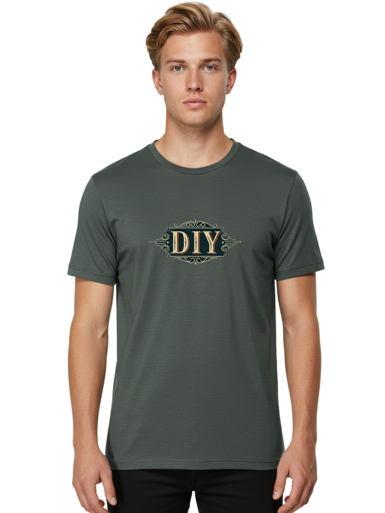 Diy-2 Men'S Graphic Tee, 100% Cotton, Comfortable Casual Summer Wear, Machine Washable, Diy Logo, Vintage Typography, Ornate Design, Handmade Crafts, Creative Projects, Decorative Elements, Retro Aesthetic, Diy Inspiration Bad010