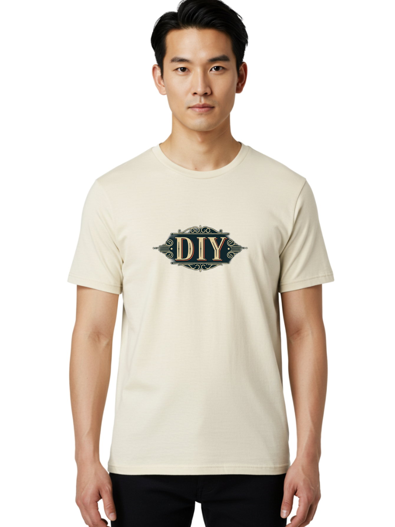 Diy-2 Men'S Graphic Tee, 100% Cotton, Comfortable Casual Summer Wear, Machine Washable, Diy Logo, Vintage Typography, Ornate Design, Handmade Crafts, Creative Projects, Decorative Elements, Retro Aesthetic, Diy Inspiration Bad010
