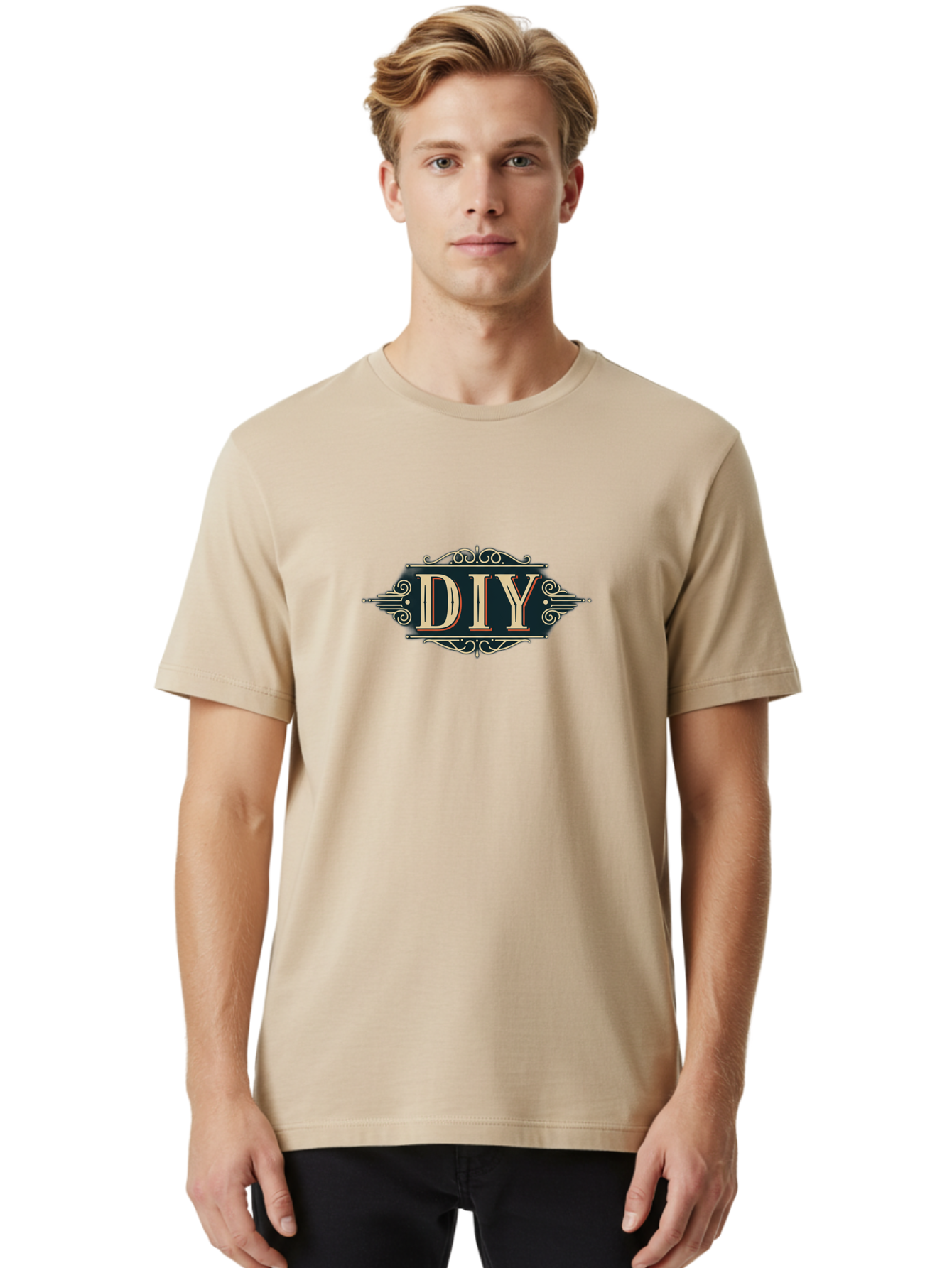 Diy-2 Men'S Graphic Tee, 100% Cotton, Comfortable Casual Summer Wear, Machine Washable, Diy Logo, Vintage Typography, Ornate Design, Handmade Crafts, Creative Projects, Decorative Elements, Retro Aesthetic, Diy Inspiration Bad010