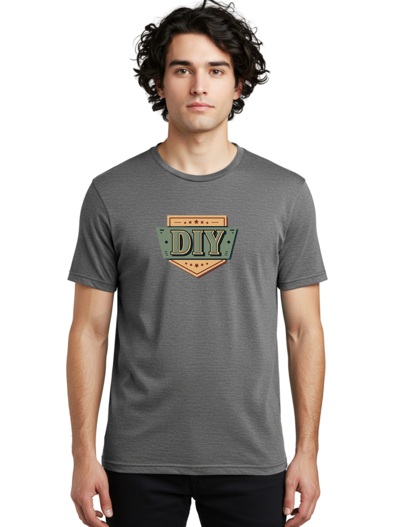 Diy-7 Men'S Graphic Tee, 100% Cotton, Comfortable Casual Summer Wear, Machine Washable, Diy Logo, Handmade Symbol, Creative Badge, Self-Made Emblem, Crafty Logo, Artisanal Sign, Stars, Badge Design, Vintage Style, Retro Graphic Bad015