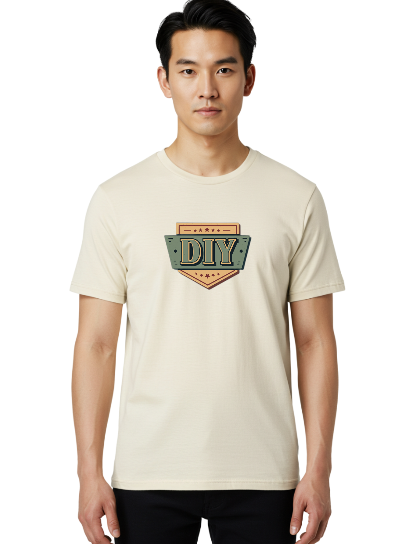 Diy-7 Men'S Graphic Tee, 100% Cotton, Comfortable Casual Summer Wear, Machine Washable, Diy Logo, Handmade Symbol, Creative Badge, Self-Made Emblem, Crafty Logo, Artisanal Sign, Stars, Badge Design, Vintage Style, Retro Graphic Bad015