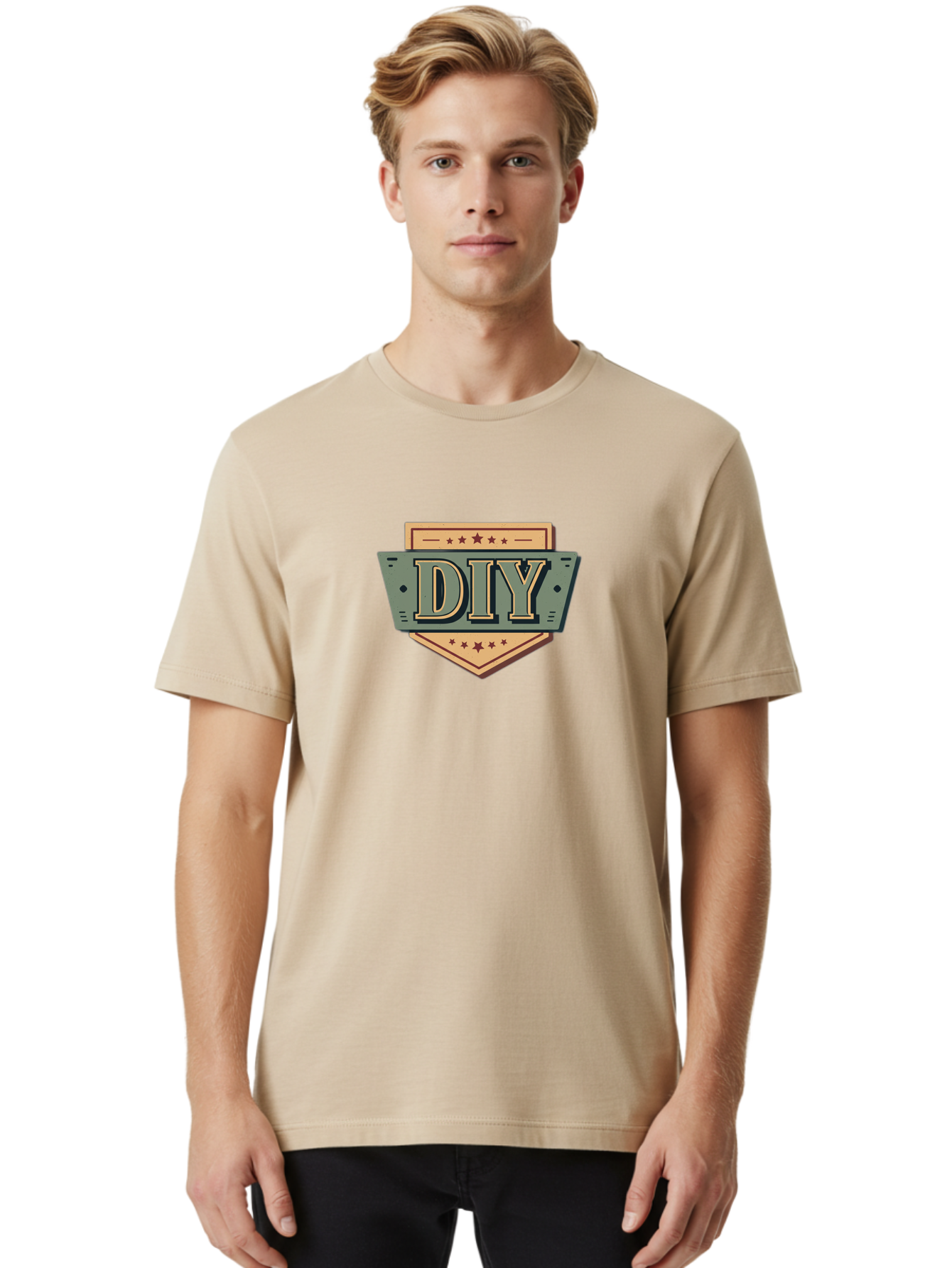 Diy-7 Men'S Graphic Tee, 100% Cotton, Comfortable Casual Summer Wear, Machine Washable, Diy Logo, Handmade Symbol, Creative Badge, Self-Made Emblem, Crafty Logo, Artisanal Sign, Stars, Badge Design, Vintage Style, Retro Graphic Bad015