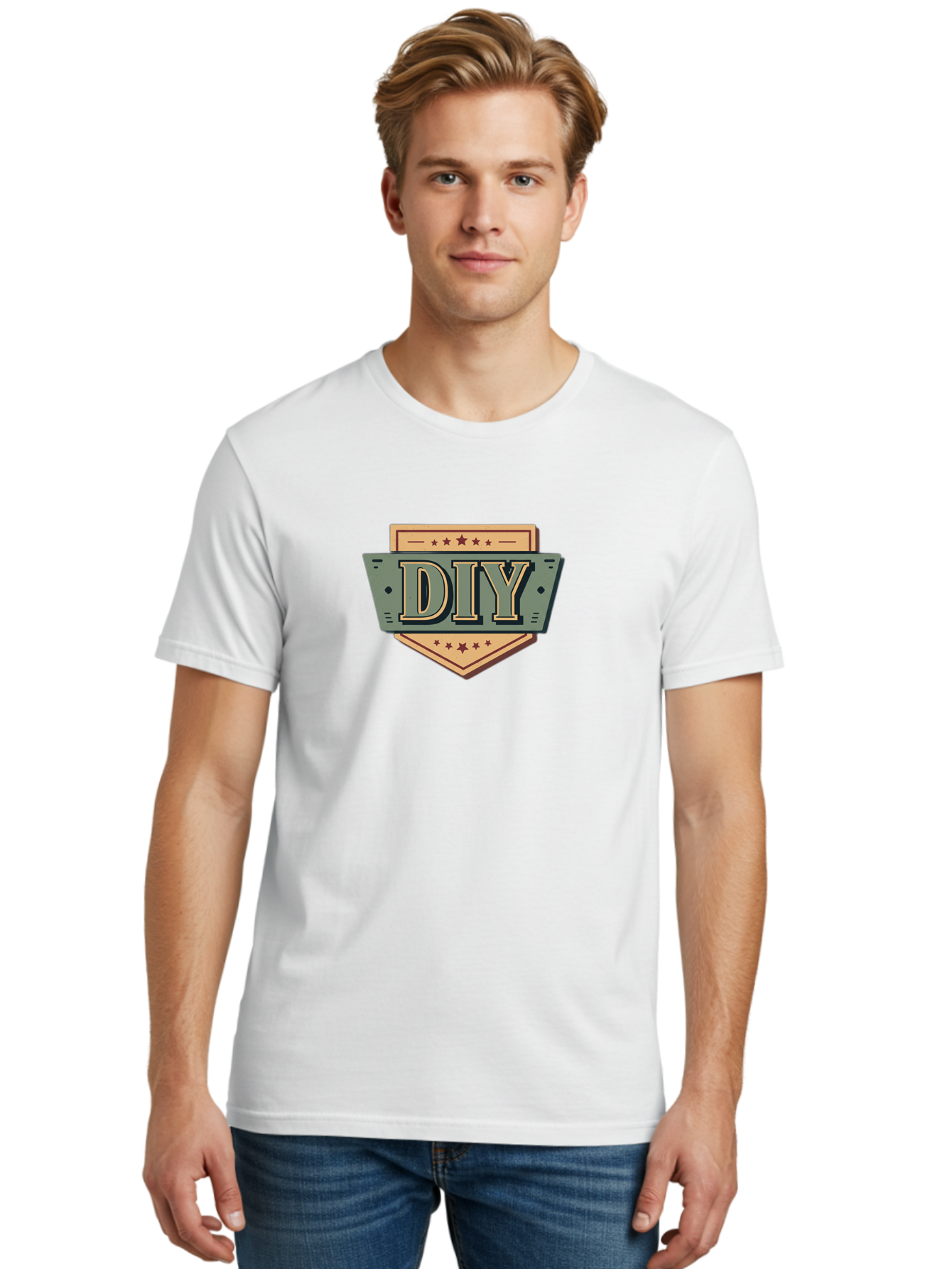 Diy-7 Men'S Graphic Tee, 100% Cotton, Comfortable Casual Summer Wear, Machine Washable, Diy Logo, Handmade Symbol, Creative Badge, Self-Made Emblem, Crafty Logo, Artisanal Sign, Stars, Badge Design, Vintage Style, Retro Graphic Bad015