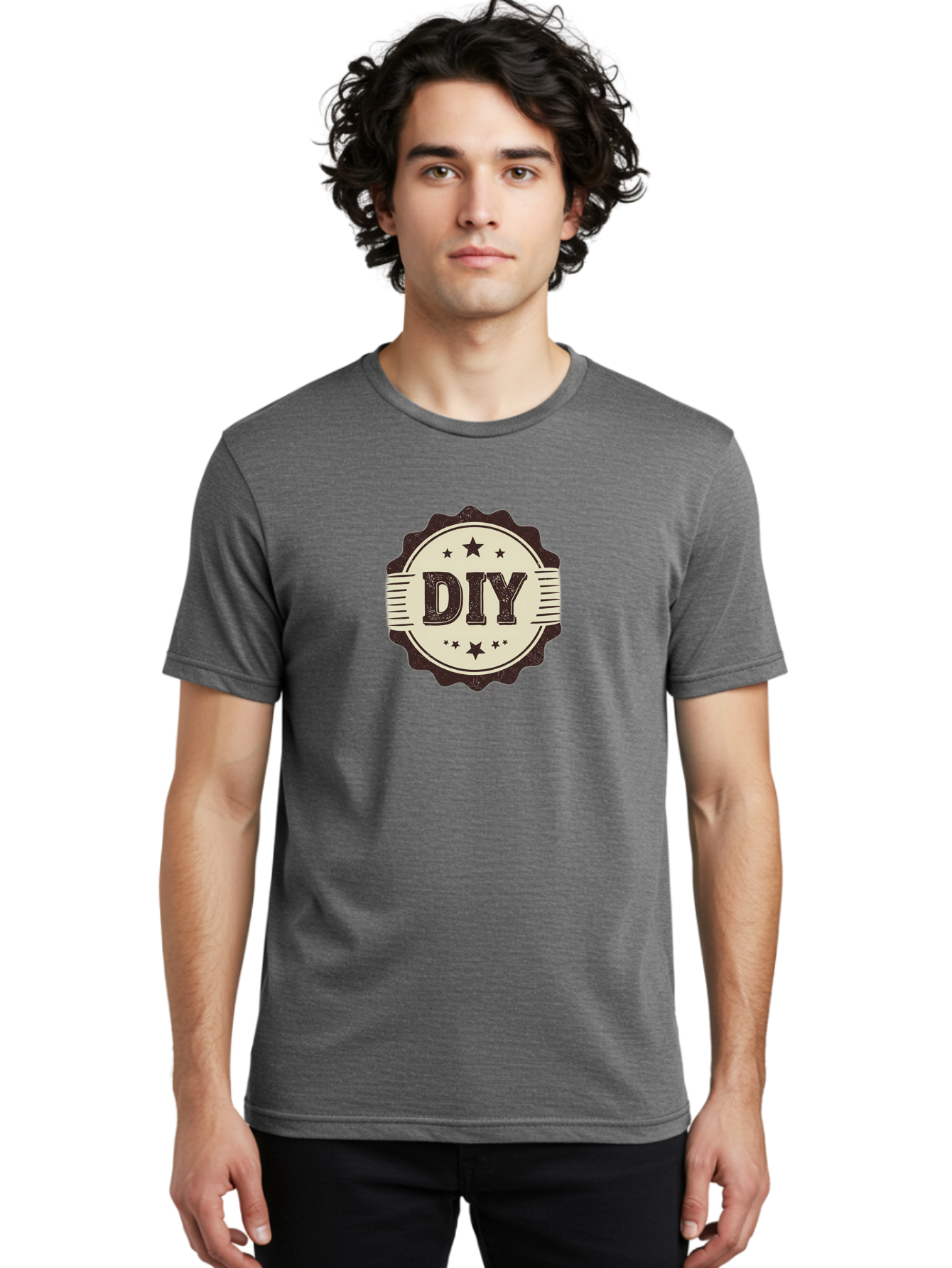 Diy Men'S Graphic Tee, 100% Cotton, Comfortable Casual Summer Wear, Machine Washable, Do It Yourself, Diy Logo, Handmade Crafts, Creative Projects, Self-Made, Diy Inspiration, Crafting, Diy Tutorials, Stars, Vintage Design Bad016