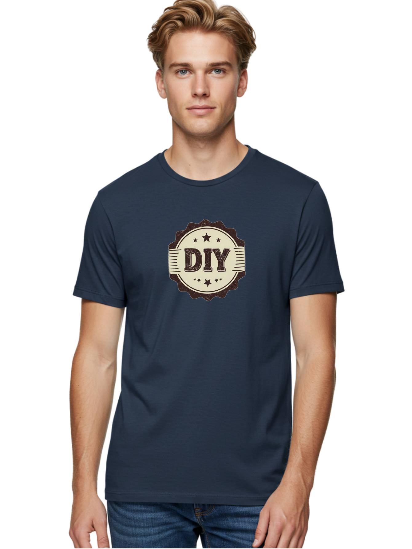 Diy Men'S Graphic Tee, 100% Cotton, Comfortable Casual Summer Wear, Machine Washable, Do It Yourself, Diy Logo, Handmade Crafts, Creative Projects, Self-Made, Diy Inspiration, Crafting, Diy Tutorials, Stars, Vintage Design Bad016