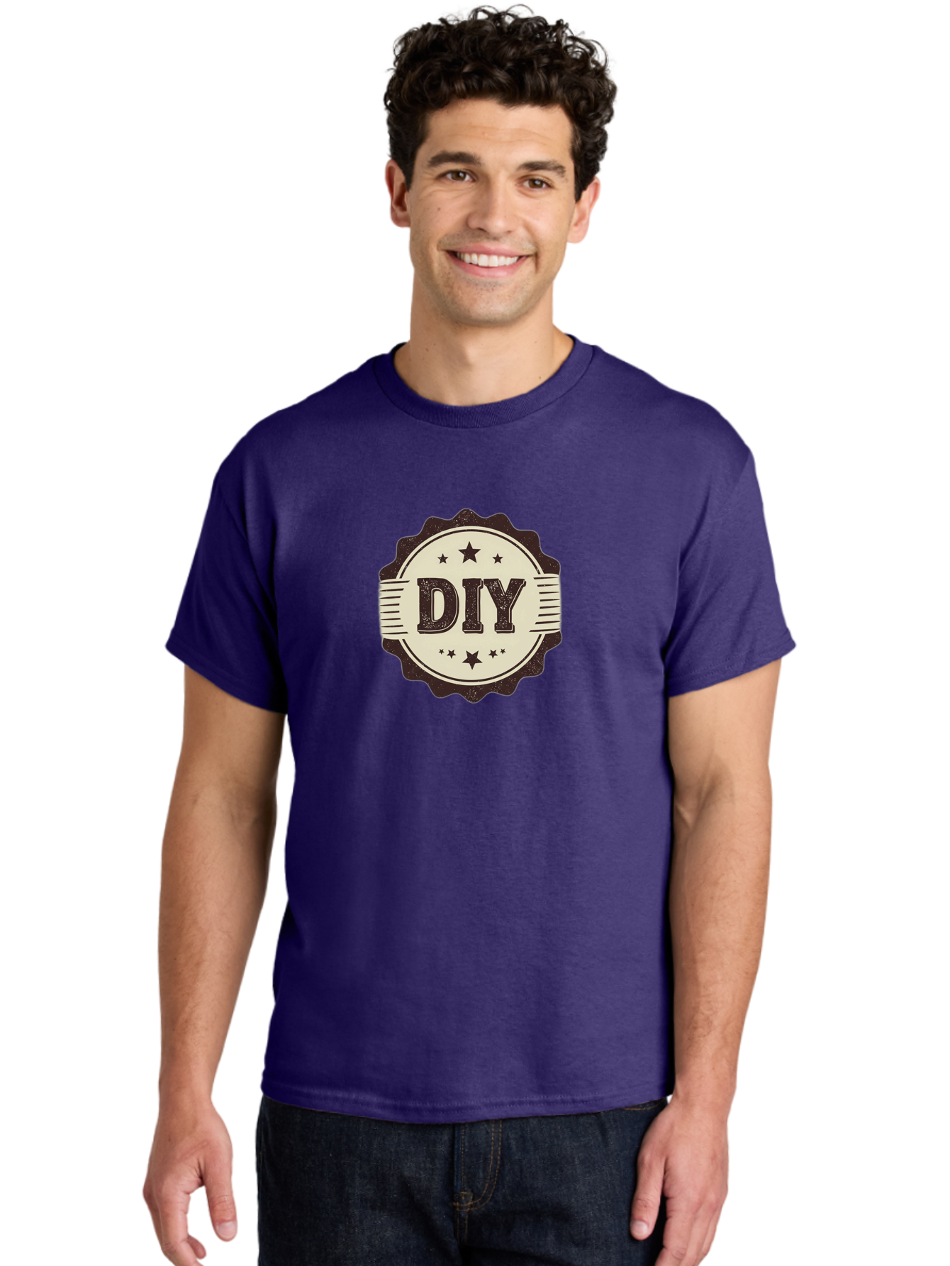 Diy Men'S Graphic Tee, 100% Cotton, Comfortable Casual Summer Wear, Machine Washable, Do It Yourself, Diy Logo, Handmade Crafts, Creative Projects, Self-Made, Diy Inspiration, Crafting, Diy Tutorials, Stars, Vintage Design Bad016