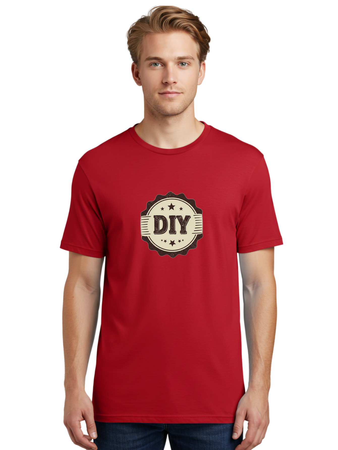 Diy Men'S Graphic Tee, 100% Cotton, Comfortable Casual Summer Wear, Machine Washable, Do It Yourself, Diy Logo, Handmade Crafts, Creative Projects, Self-Made, Diy Inspiration, Crafting, Diy Tutorials, Stars, Vintage Design Bad016
