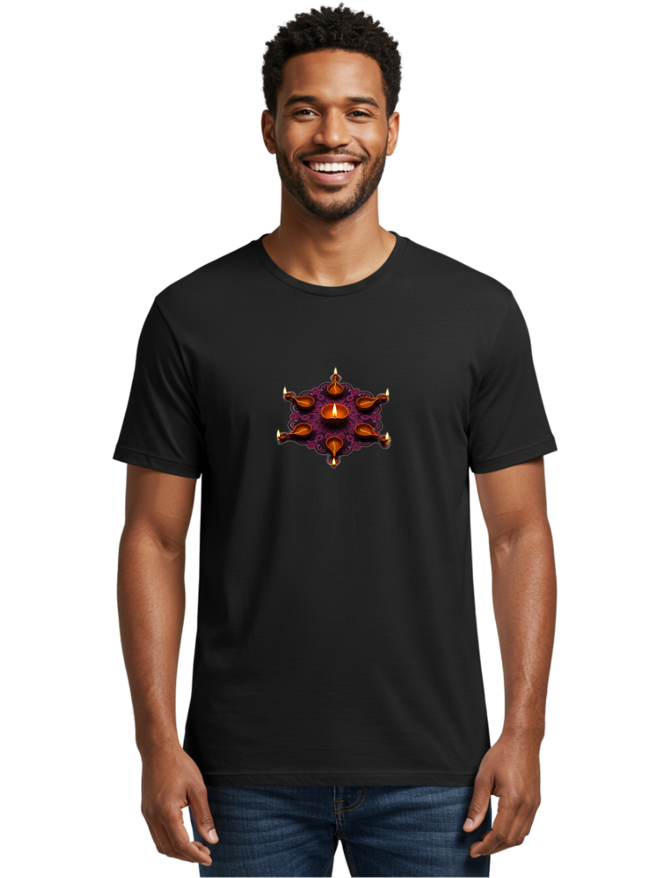 Diya-Diwali Men'S Graphic Tee, 100% Cotton, Comfortable Casual Summer Wear, Machine Washable, Diwali Diya, Clay Lamps, Oil Lamp, Traditional Indian Lighting, Diwali Decorations, Festive Atmosphere, Hindu Festival, Celebration, Indian Culture, Bad017