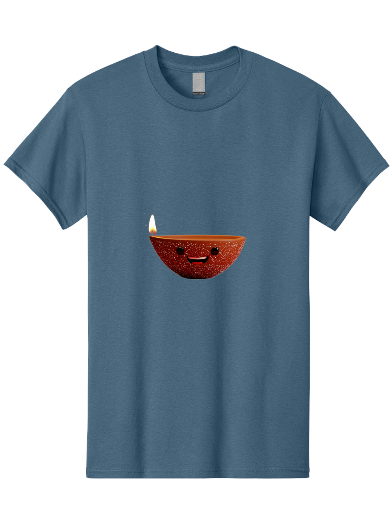 Diya-Lamp-1 Men'S Graphic Tee, 100% Cotton, Comfortable Casual Summer Wear, Machine Washable, Clay Diya Lamp, Decorative Lamp, Lit Candle, Happy Face, Traditional Indian, Festive Mood, Diwali Celebration, Warm Glow Bad018