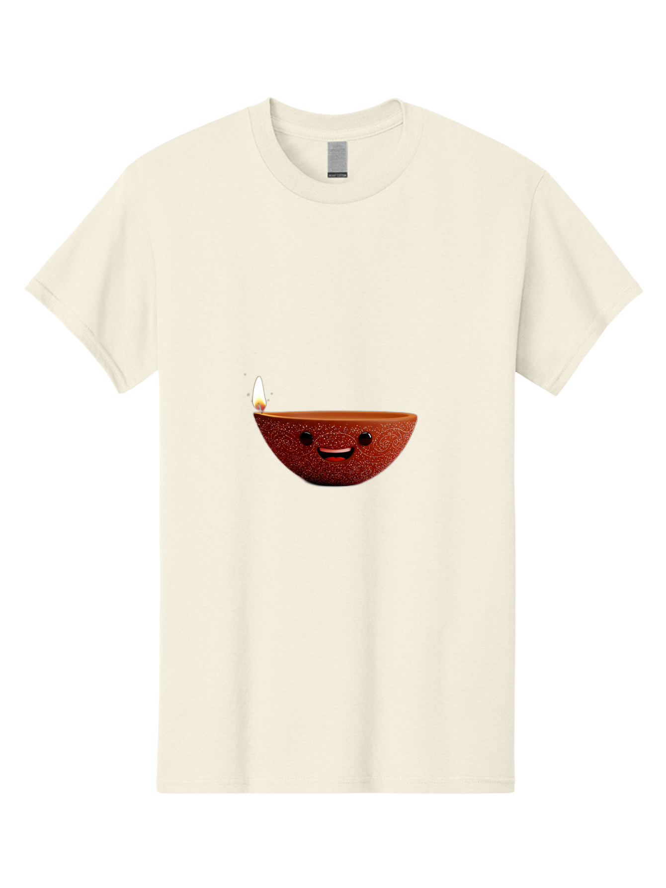 Diya-Lamp-1 Men'S Graphic Tee, 100% Cotton, Comfortable Casual Summer Wear, Machine Washable, Clay Diya Lamp, Decorative Lamp, Lit Candle, Happy Face, Traditional Indian, Festive Mood, Diwali Celebration, Warm Glow Bad018