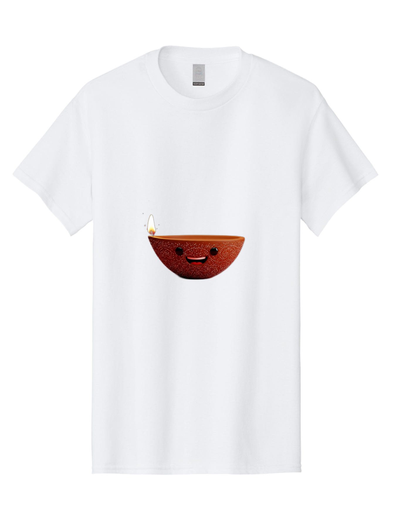 Diya-Lamp-1 Men'S Graphic Tee, 100% Cotton, Comfortable Casual Summer Wear, Machine Washable, Clay Diya Lamp, Decorative Lamp, Lit Candle, Happy Face, Traditional Indian, Festive Mood, Diwali Celebration, Warm Glow Bad018