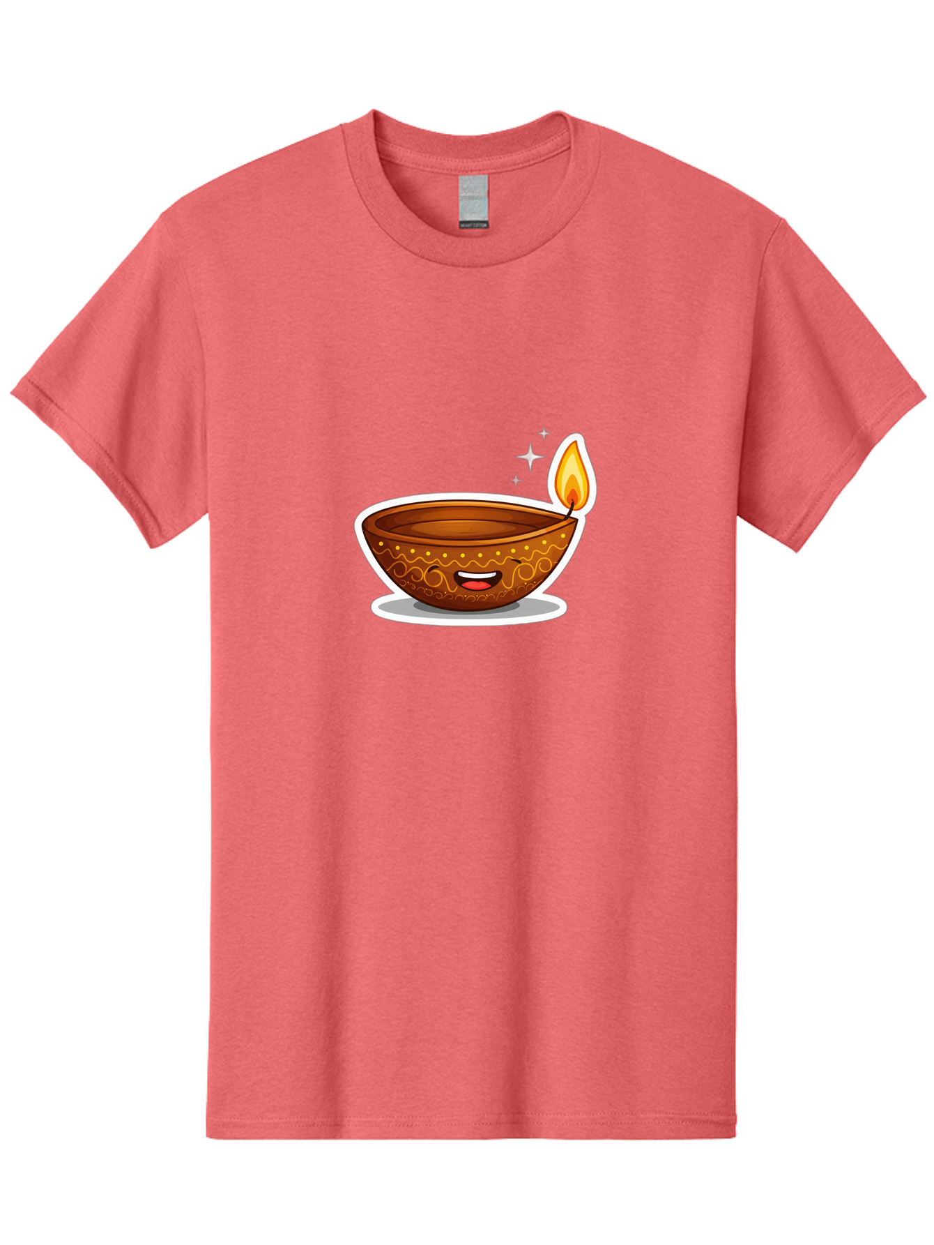 Diya-Lamp-3 Men'S Graphic Tee, 100% Cotton, Comfortable Casual Summer Wear, Machine Washable, Diya Lamp, Diwali Celebration, Traditional Indian Decor, Smiling Face, Lit Candle, Festive Atmosphere, Happy Emotions, Cultural Heritage, Bad020