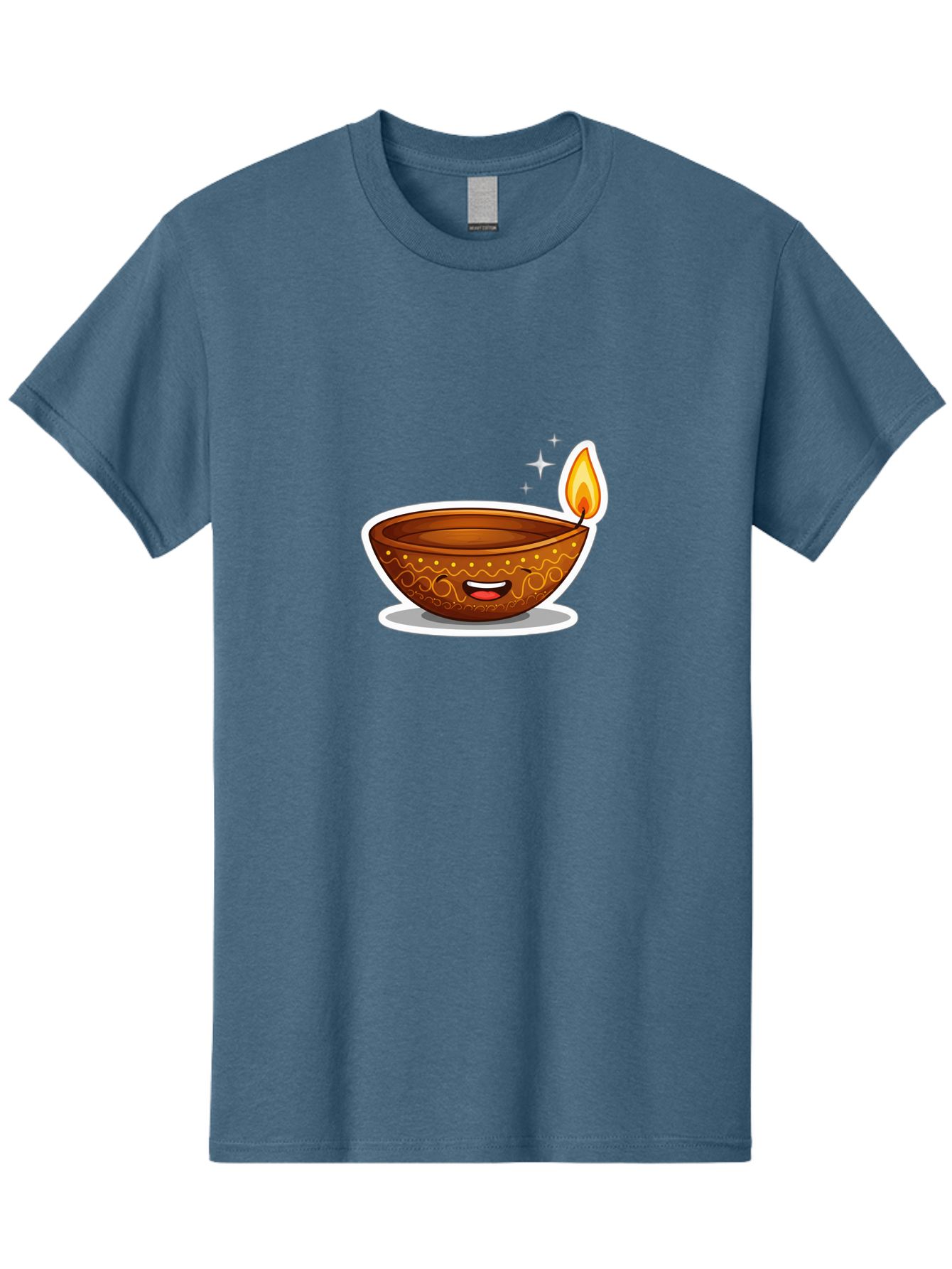 Diya-Lamp-3 Men'S Graphic Tee, 100% Cotton, Comfortable Casual Summer Wear, Machine Washable, Diya Lamp, Diwali Celebration, Traditional Indian Decor, Smiling Face, Lit Candle, Festive Atmosphere, Happy Emotions, Cultural Heritage, Bad020