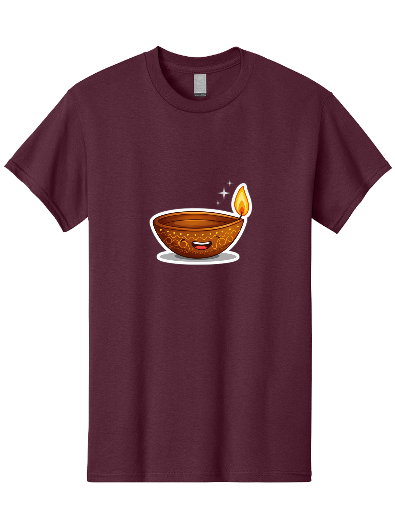 Diya-Lamp-3 Men'S Graphic Tee, 100% Cotton, Comfortable Casual Summer Wear, Machine Washable, Diya Lamp, Diwali Celebration, Traditional Indian Decor, Smiling Face, Lit Candle, Festive Atmosphere, Happy Emotions, Cultural Heritage, Bad020