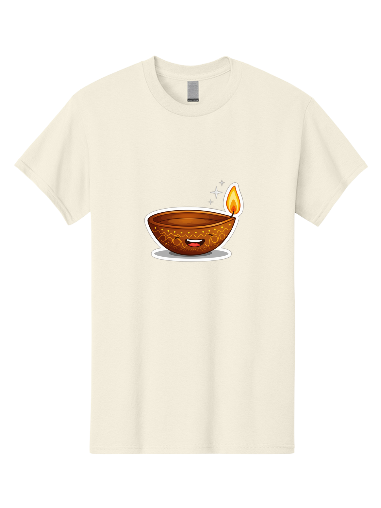 Diya-Lamp-3 Men'S Graphic Tee, 100% Cotton, Comfortable Casual Summer Wear, Machine Washable, Diya Lamp, Diwali Celebration, Traditional Indian Decor, Smiling Face, Lit Candle, Festive Atmosphere, Happy Emotions, Cultural Heritage, Bad020