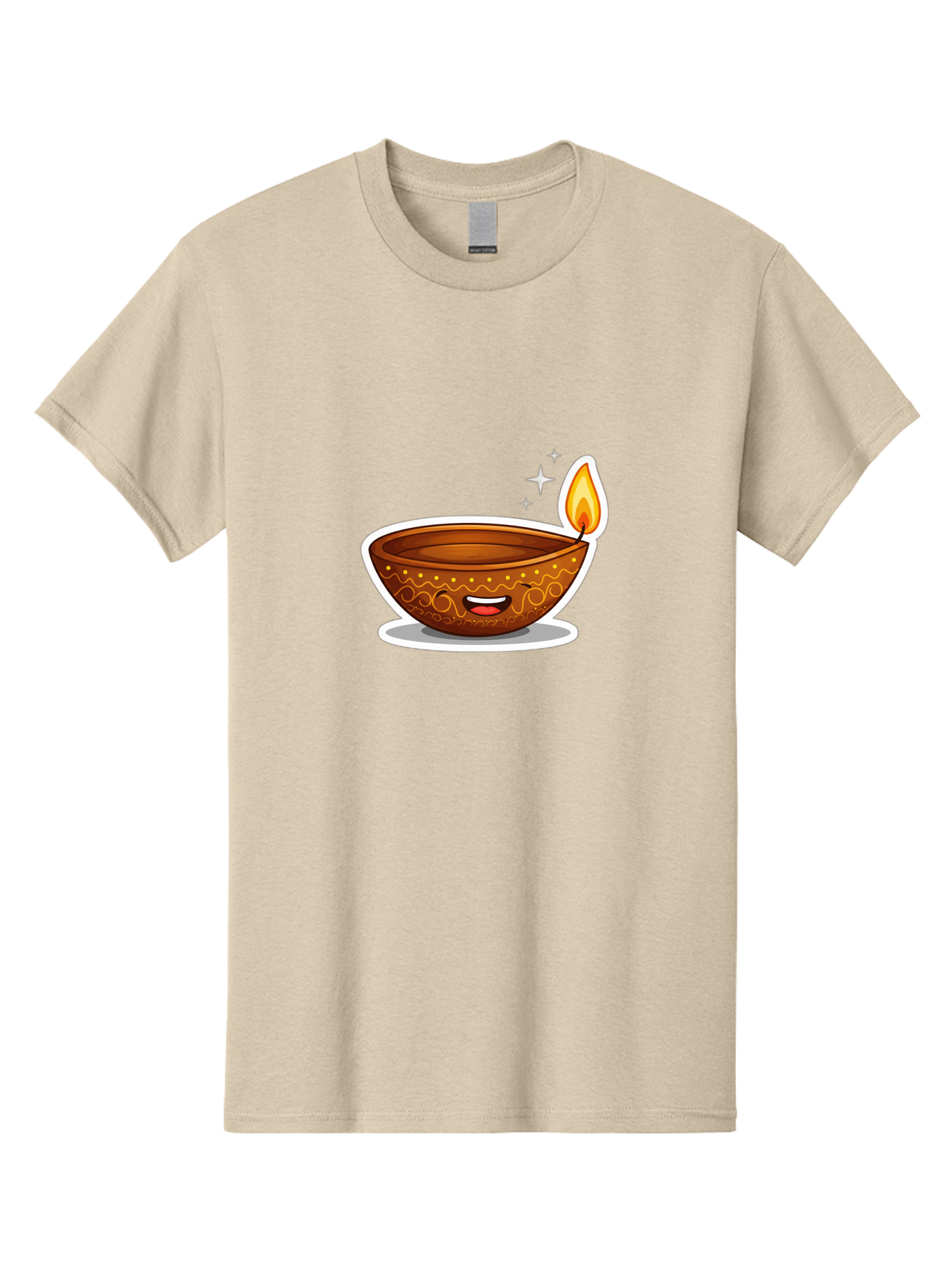 Diya-Lamp-3 Men'S Graphic Tee, 100% Cotton, Comfortable Casual Summer Wear, Machine Washable, Diya Lamp, Diwali Celebration, Traditional Indian Decor, Smiling Face, Lit Candle, Festive Atmosphere, Happy Emotions, Cultural Heritage, Bad020