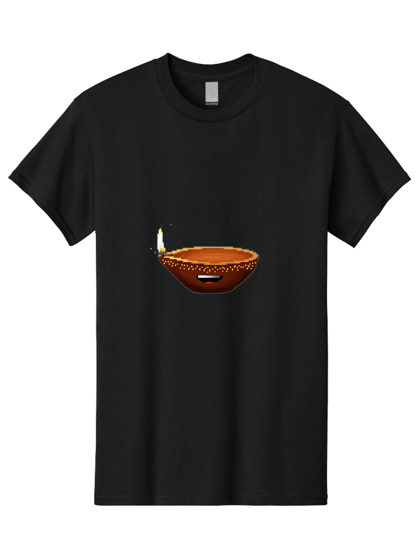 Diya-Lamp-4 Men'S Graphic Tee, 100% Cotton, Comfortable Casual Summer Wear, Machine Washable, Clay Diya, Lit Diya, Diwali Decoration, Indian Culture, Traditional Lamp, Festive Atmosphere, Glowing Flame, Spiritual Symbol, Pixel Art Bad021