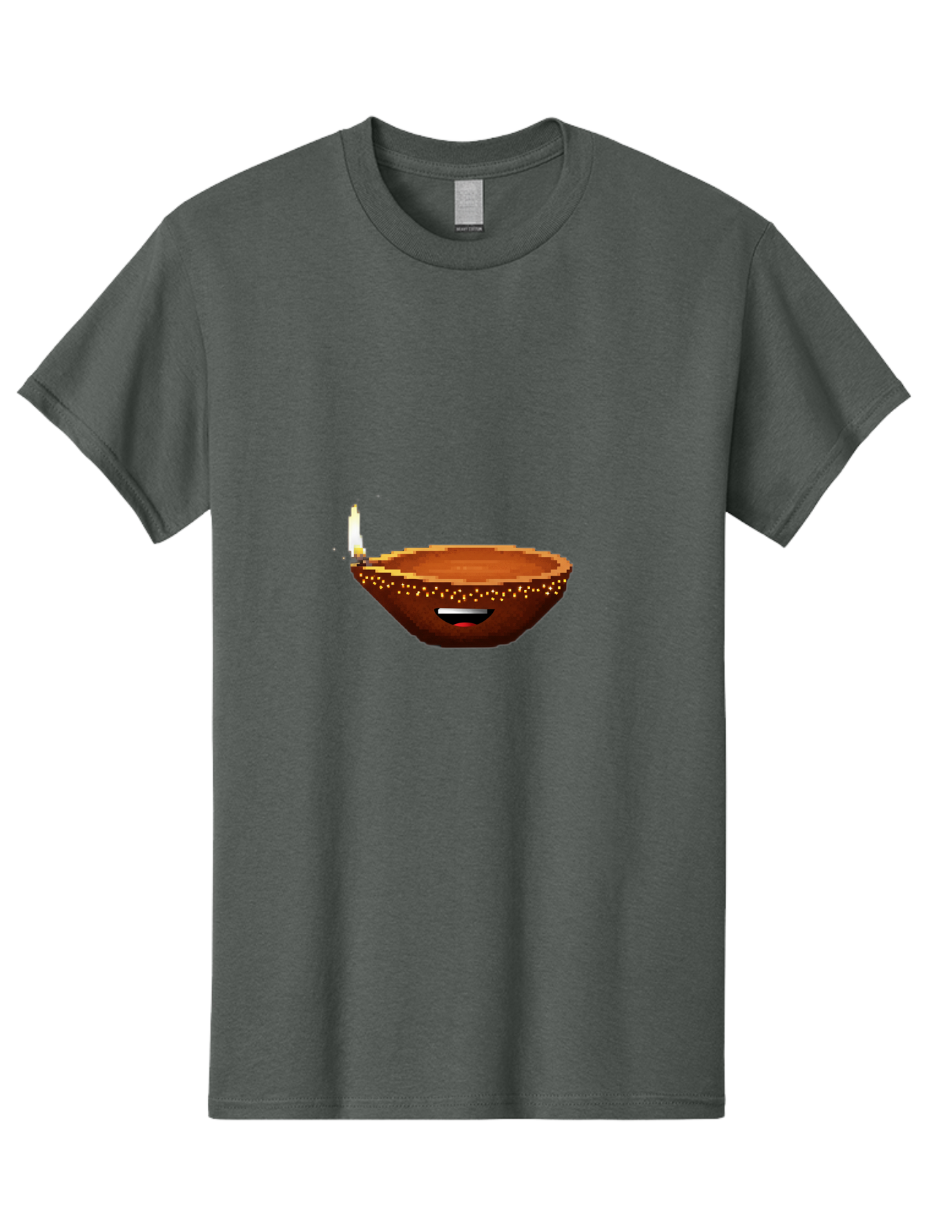 Diya-Lamp-4 Men'S Graphic Tee, 100% Cotton, Comfortable Casual Summer Wear, Machine Washable, Clay Diya, Lit Diya, Diwali Decoration, Indian Culture, Traditional Lamp, Festive Atmosphere, Glowing Flame, Spiritual Symbol, Pixel Art Bad021