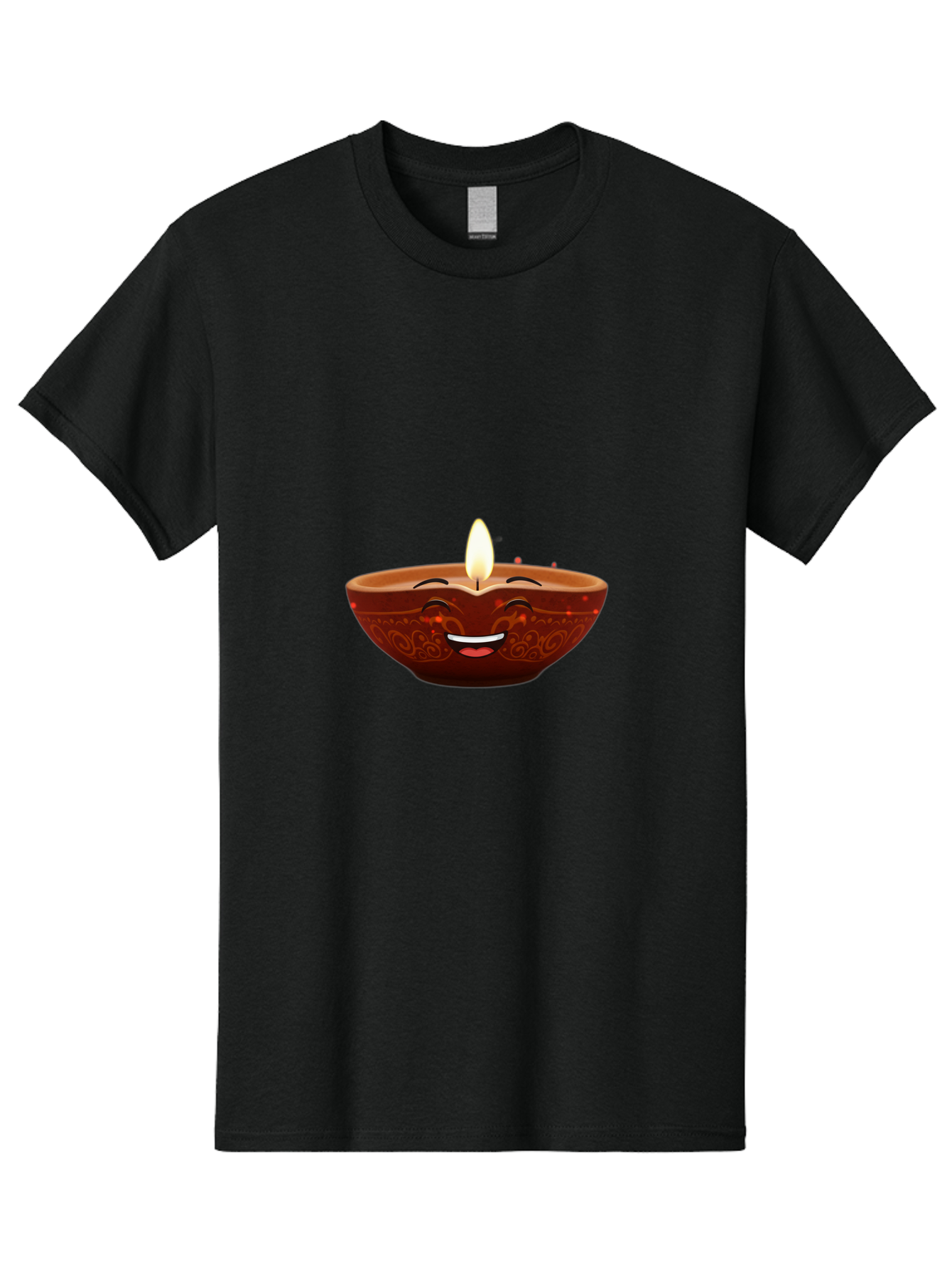 Diya-Lamp-5 Men'S Graphic Tee, 100% Cotton, Comfortable Casual Summer Wear, Machine Washable, Diwali Diya, Clay Lamp, Lit Candle, Smiling Face, Traditional Decor, Festive Atmosphere, Indian Culture, Warm Glow, Happiness Bad022