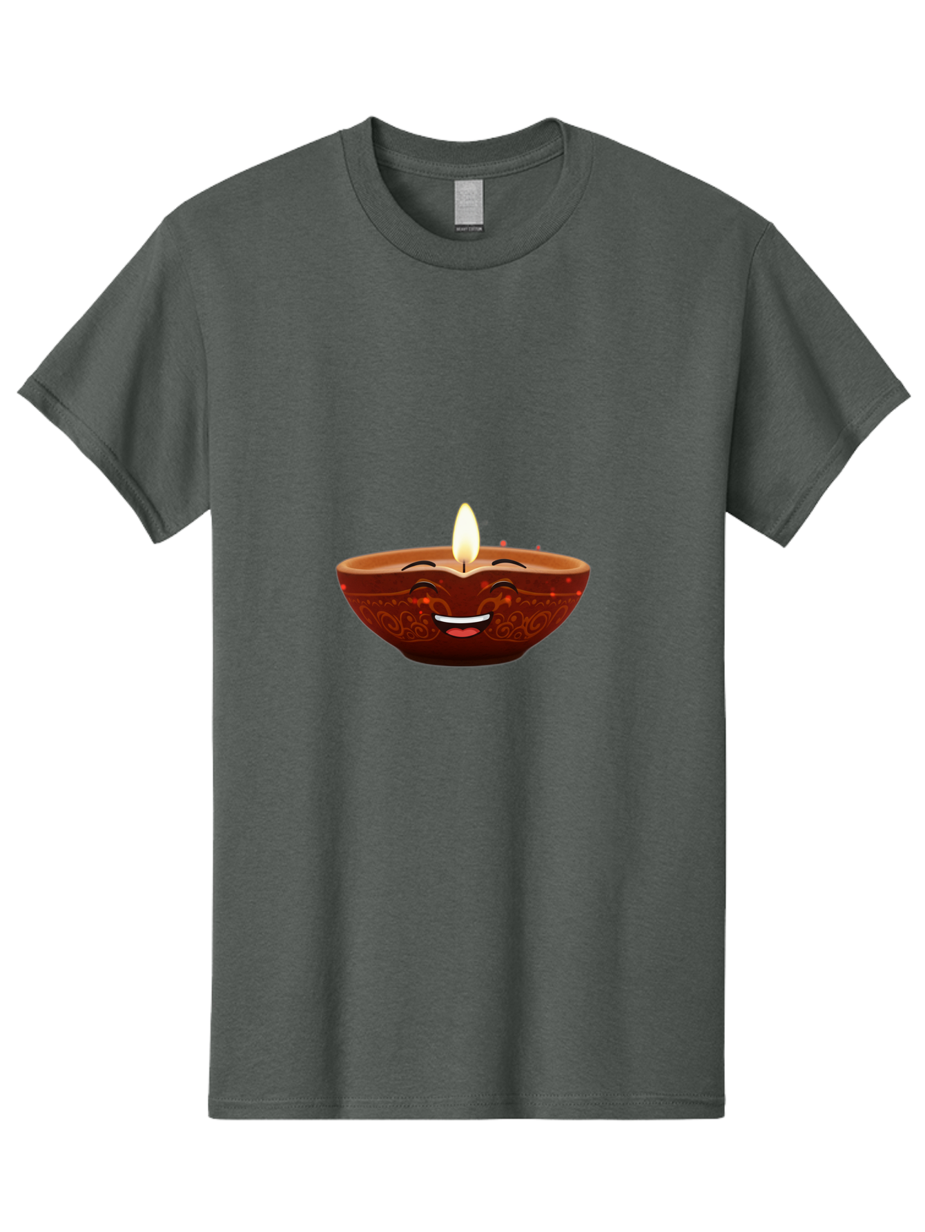 Diya-Lamp-5 Men'S Graphic Tee, 100% Cotton, Comfortable Casual Summer Wear, Machine Washable, Diwali Diya, Clay Lamp, Lit Candle, Smiling Face, Traditional Decor, Festive Atmosphere, Indian Culture, Warm Glow, Happiness Bad022