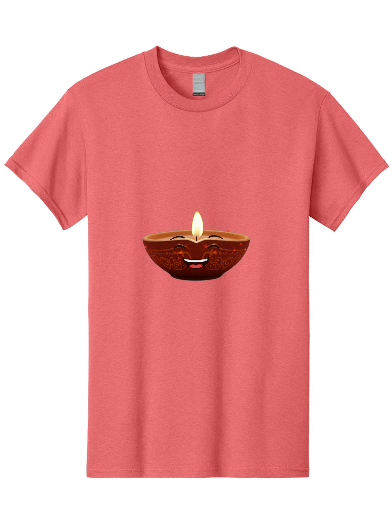 Diya-Lamp-5 Men'S Graphic Tee, 100% Cotton, Comfortable Casual Summer Wear, Machine Washable, Diwali Diya, Clay Lamp, Lit Candle, Smiling Face, Traditional Decor, Festive Atmosphere, Indian Culture, Warm Glow, Happiness Bad022