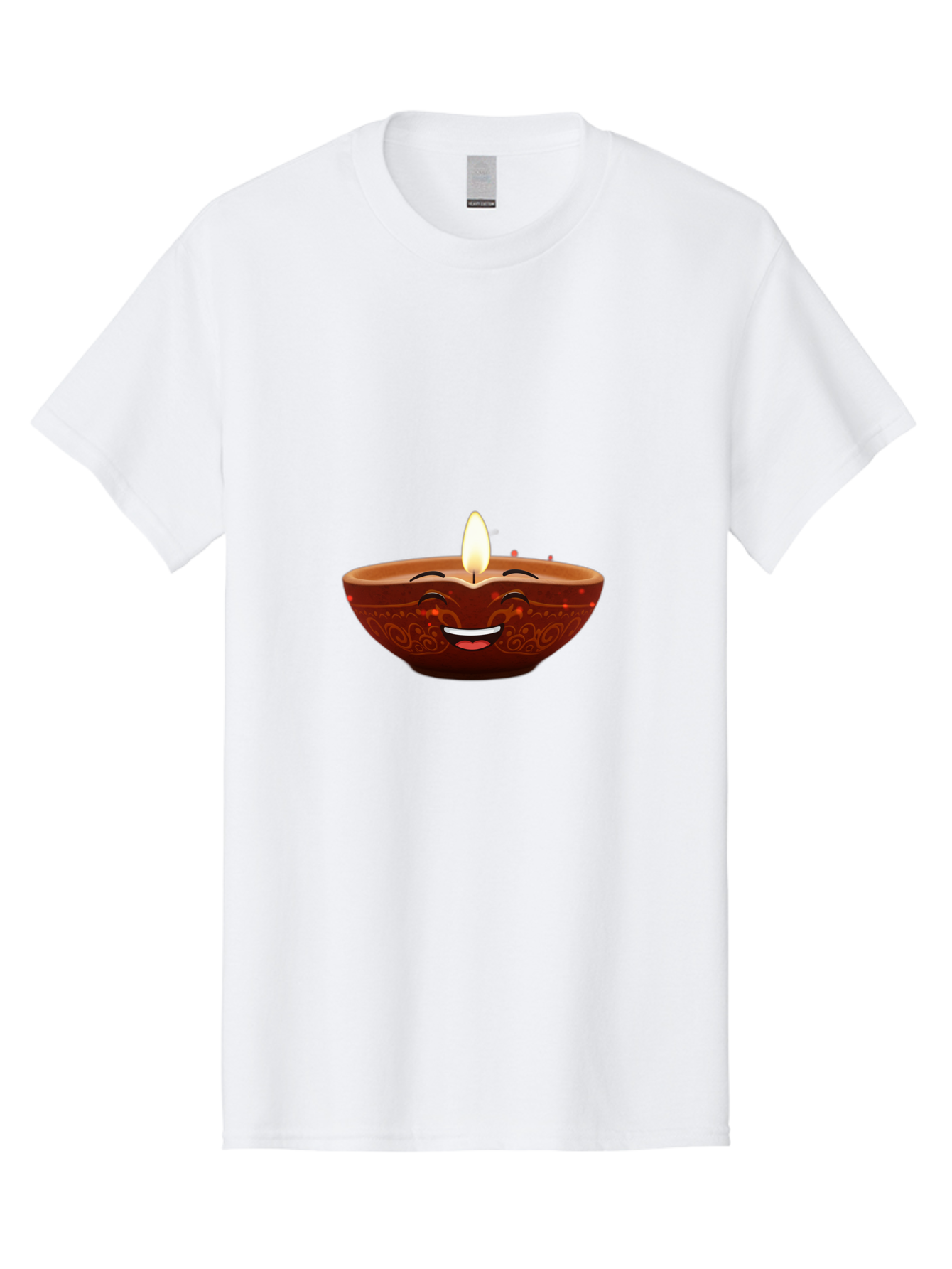 Diya-Lamp-5 Men'S Graphic Tee, 100% Cotton, Comfortable Casual Summer Wear, Machine Washable, Diwali Diya, Clay Lamp, Lit Candle, Smiling Face, Traditional Decor, Festive Atmosphere, Indian Culture, Warm Glow, Happiness Bad022