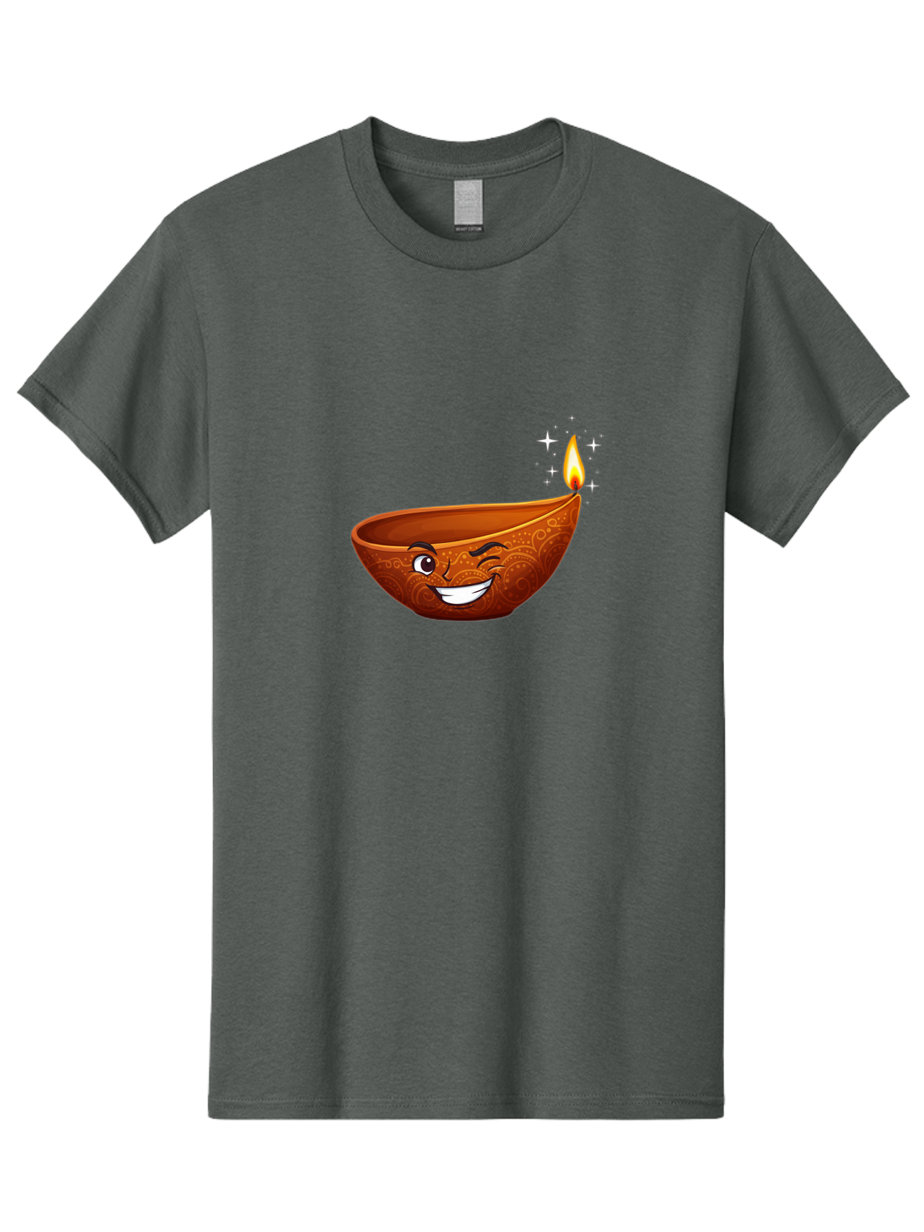 Diya-Lamp-6 Men'S Graphic Tee, 100% Cotton, Comfortable Casual Summer Wear, Machine Washable, Clay Diya Lamp, Happy Face, Lit Candle, Sparkling Stars, Festive Atmosphere, Indian Culture, Diwali Celebration, Traditional Decor Bad023