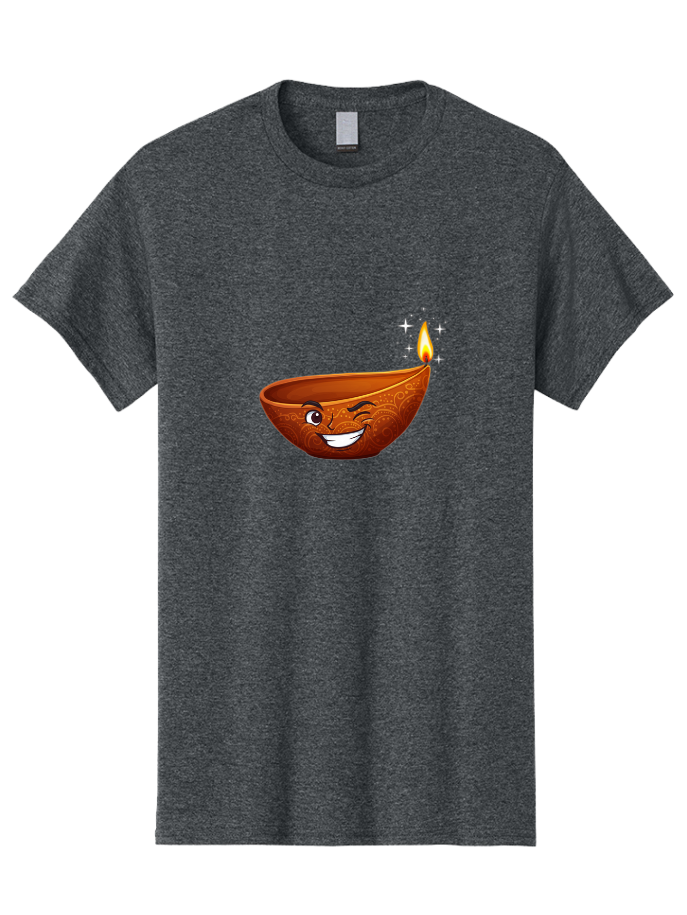 Diya-Lamp-6 Men'S Graphic Tee, 100% Cotton, Comfortable Casual Summer Wear, Machine Washable, Clay Diya Lamp, Happy Face, Lit Candle, Sparkling Stars, Festive Atmosphere, Indian Culture, Diwali Celebration, Traditional Decor Bad023