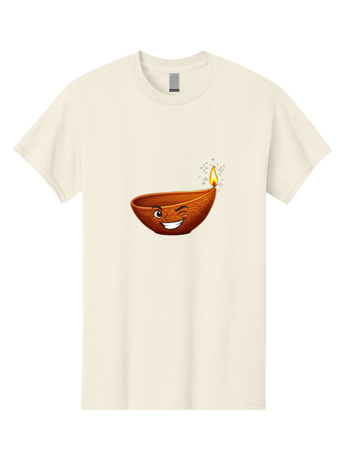 Diya-Lamp-6 Men'S Graphic Tee, 100% Cotton, Comfortable Casual Summer Wear, Machine Washable, Clay Diya Lamp, Happy Face, Lit Candle, Sparkling Stars, Festive Atmosphere, Indian Culture, Diwali Celebration, Traditional Decor Bad023