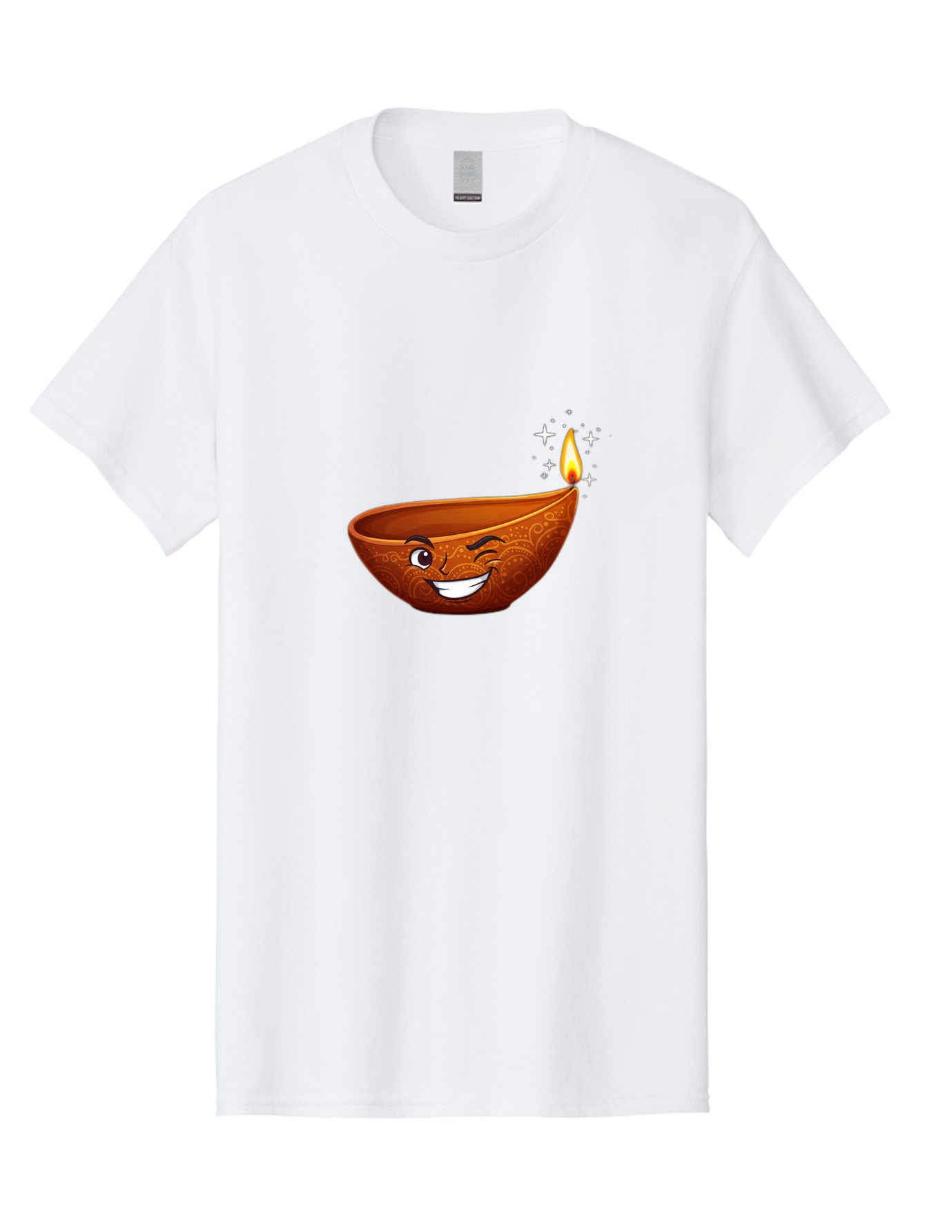 Diya-Lamp-6 Men'S Graphic Tee, 100% Cotton, Comfortable Casual Summer Wear, Machine Washable, Clay Diya Lamp, Happy Face, Lit Candle, Sparkling Stars, Festive Atmosphere, Indian Culture, Diwali Celebration, Traditional Decor Bad023