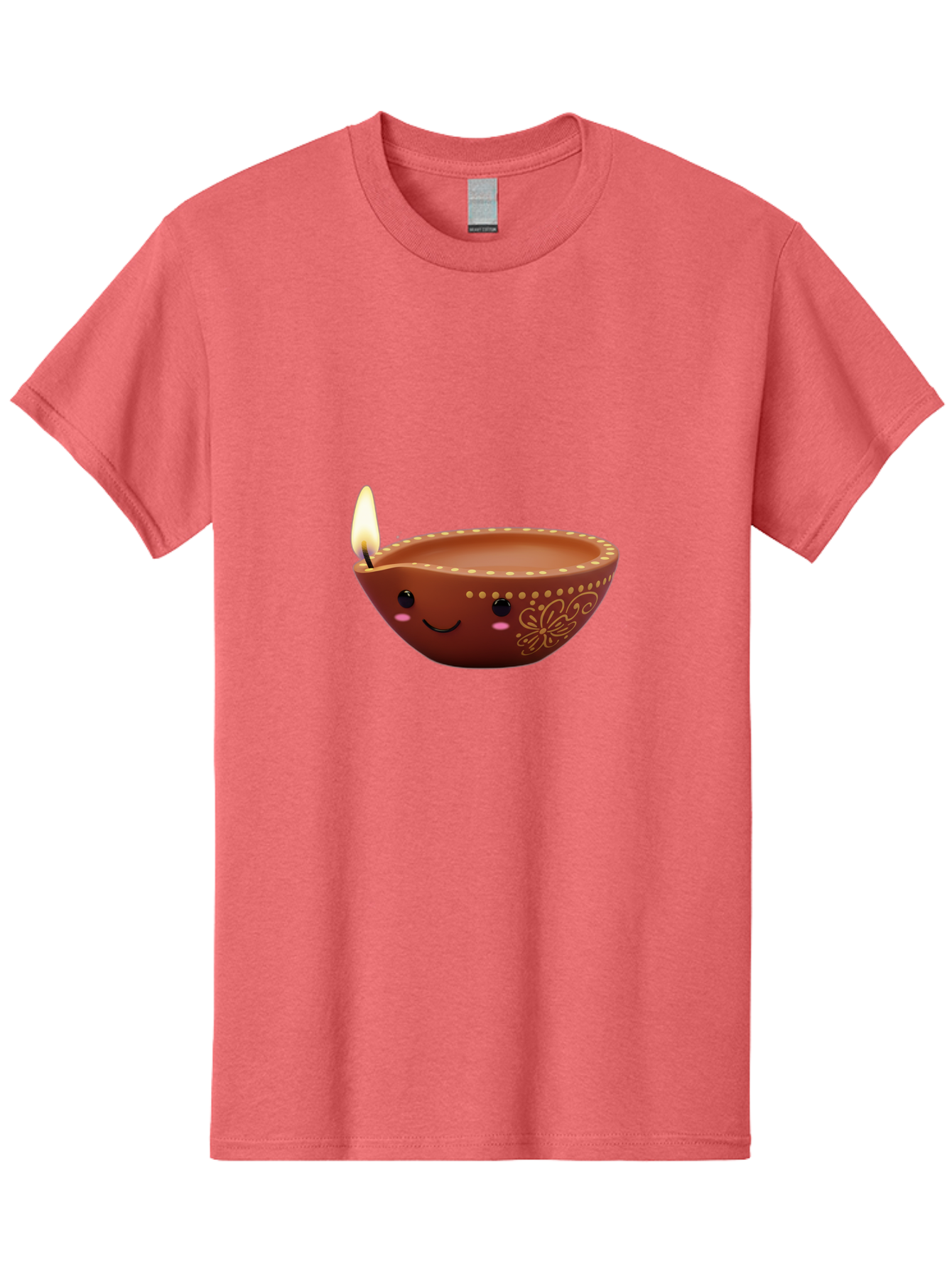 Diya-Lamp-7 Men'S Graphic Tee, 100% Cotton, Comfortable Casual Summer Wear, Machine Washable, Traditional Diya Lamp, Clay Diya, Lit Candle, Festive Decor, Indian Culture, Smiling Face, Decorative Patterns, Warm Glow, Cultural Heritage, Bad024
