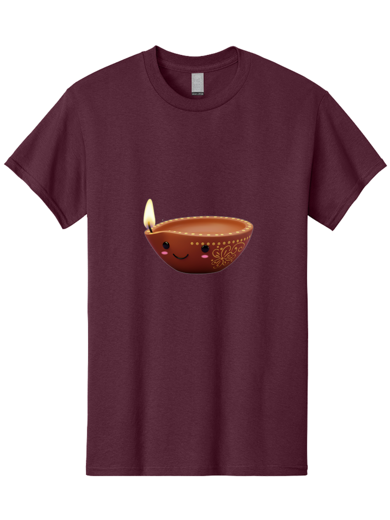 Diya-Lamp-7 Men'S Graphic Tee, 100% Cotton, Comfortable Casual Summer Wear, Machine Washable, Traditional Diya Lamp, Clay Diya, Lit Candle, Festive Decor, Indian Culture, Smiling Face, Decorative Patterns, Warm Glow, Cultural Heritage, Bad024
