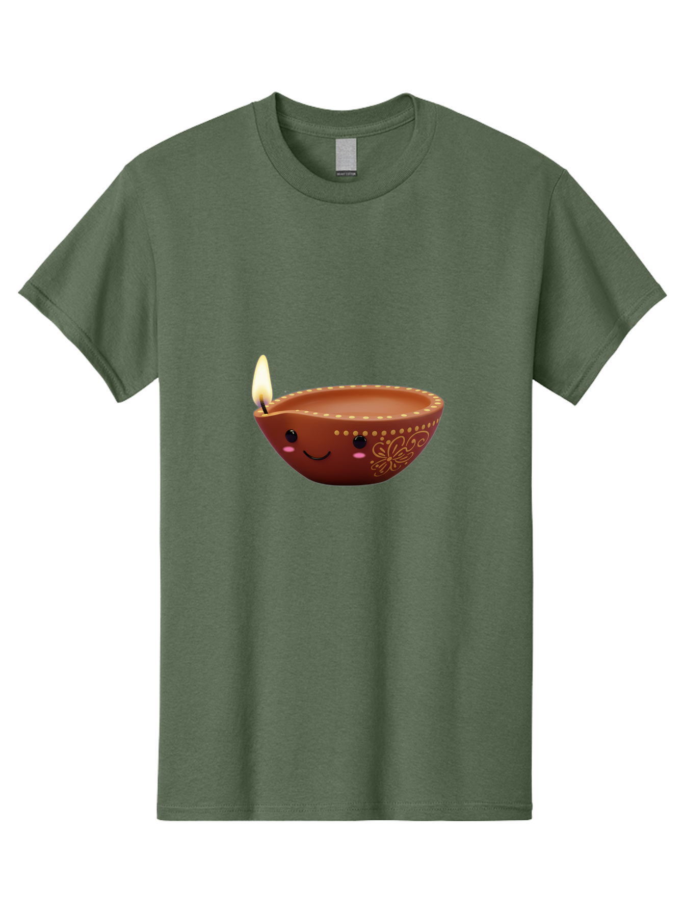 Diya-Lamp-7 Men'S Graphic Tee, 100% Cotton, Comfortable Casual Summer Wear, Machine Washable, Traditional Diya Lamp, Clay Diya, Lit Candle, Festive Decor, Indian Culture, Smiling Face, Decorative Patterns, Warm Glow, Cultural Heritage, Bad024