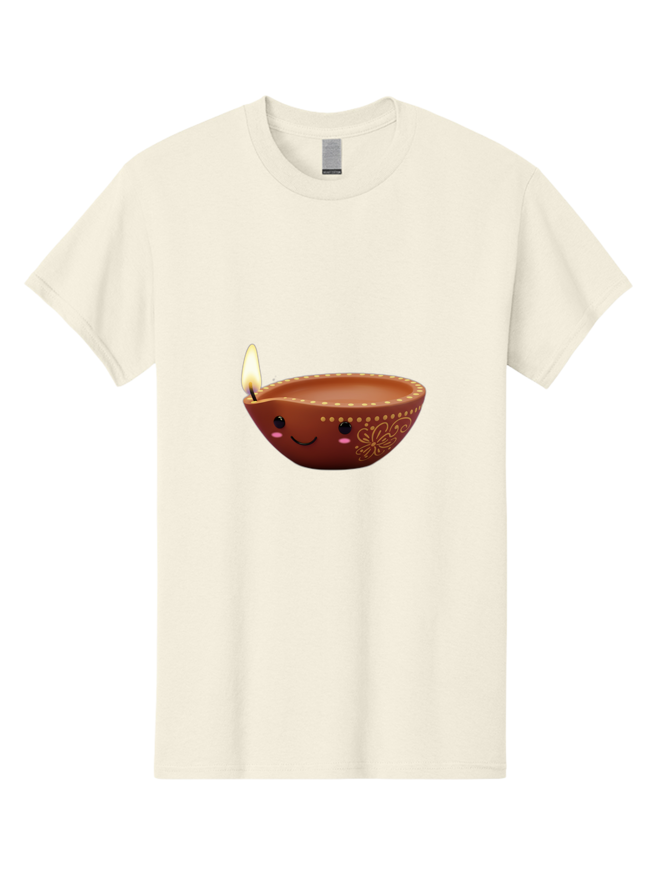 Diya-Lamp-7 Men'S Graphic Tee, 100% Cotton, Comfortable Casual Summer Wear, Machine Washable, Traditional Diya Lamp, Clay Diya, Lit Candle, Festive Decor, Indian Culture, Smiling Face, Decorative Patterns, Warm Glow, Cultural Heritage, Bad024