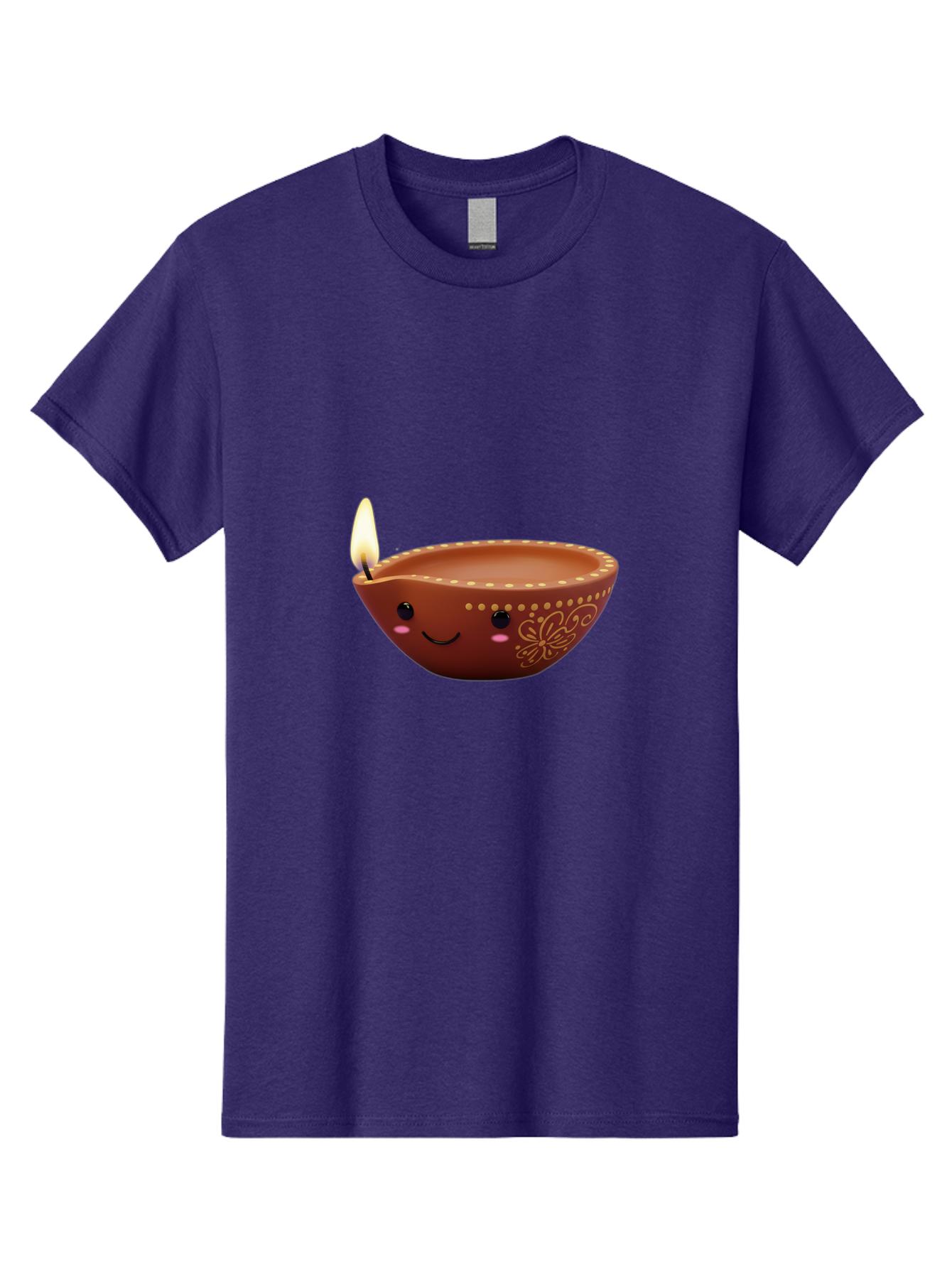 Diya-Lamp-7 Men'S Graphic Tee, 100% Cotton, Comfortable Casual Summer Wear, Machine Washable, Traditional Diya Lamp, Clay Diya, Lit Candle, Festive Decor, Indian Culture, Smiling Face, Decorative Patterns, Warm Glow, Cultural Heritage, Bad024