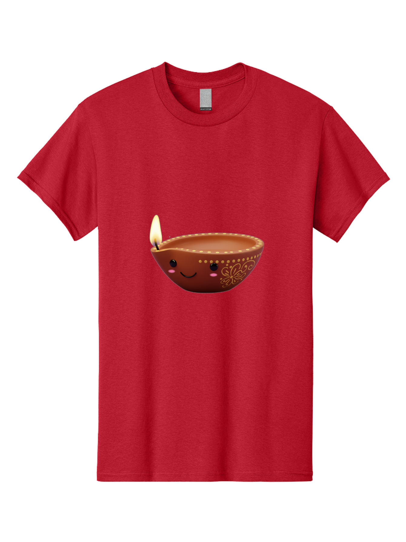 Diya-Lamp-7 Men'S Graphic Tee, 100% Cotton, Comfortable Casual Summer Wear, Machine Washable, Traditional Diya Lamp, Clay Diya, Lit Candle, Festive Decor, Indian Culture, Smiling Face, Decorative Patterns, Warm Glow, Cultural Heritage, Bad024