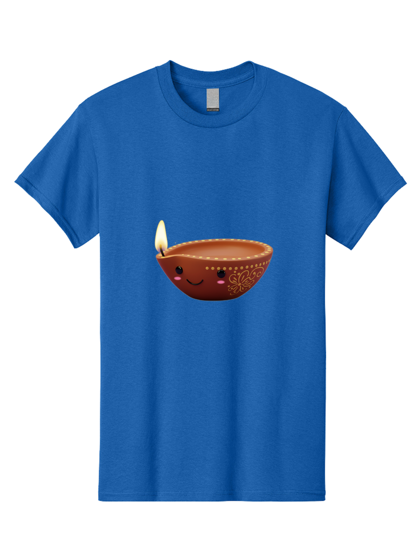 Diya-Lamp-7 Men'S Graphic Tee, 100% Cotton, Comfortable Casual Summer Wear, Machine Washable, Traditional Diya Lamp, Clay Diya, Lit Candle, Festive Decor, Indian Culture, Smiling Face, Decorative Patterns, Warm Glow, Cultural Heritage, Bad024