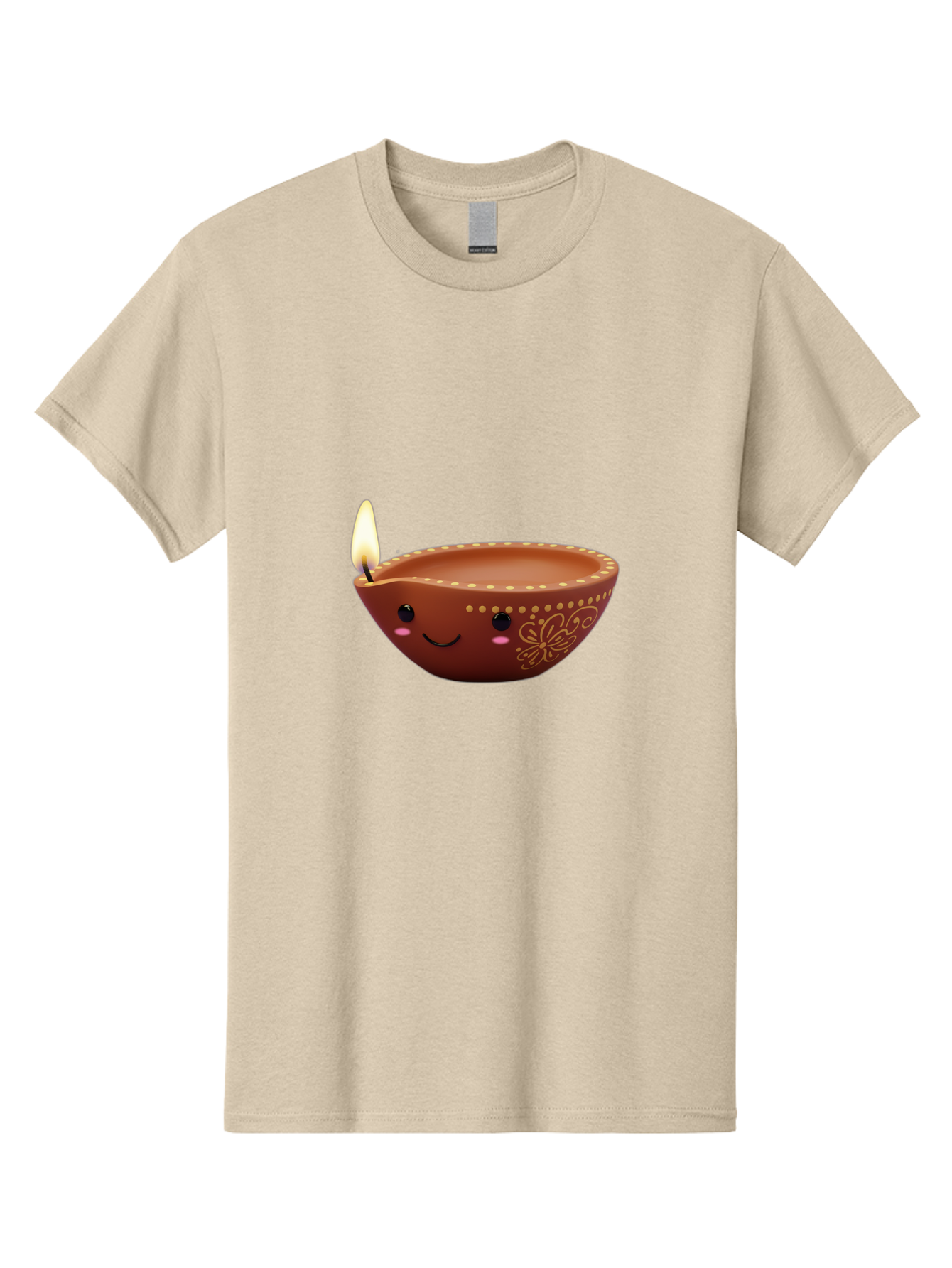 Diya-Lamp-7 Men'S Graphic Tee, 100% Cotton, Comfortable Casual Summer Wear, Machine Washable, Traditional Diya Lamp, Clay Diya, Lit Candle, Festive Decor, Indian Culture, Smiling Face, Decorative Patterns, Warm Glow, Cultural Heritage, Bad024