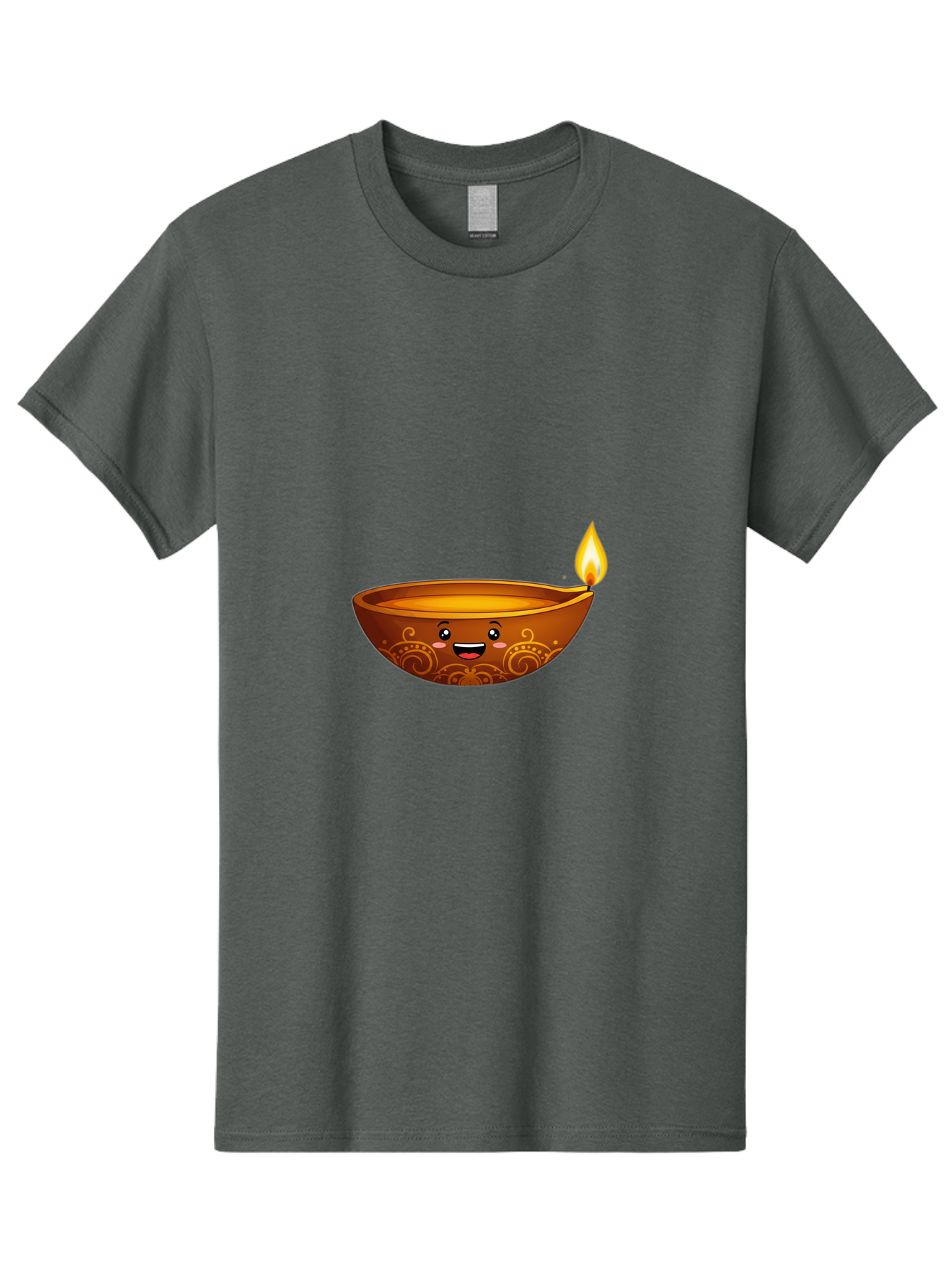 Diya-Lamp Men'S Graphic Tee, 100% Cotton, Comfortable Casual Summer Wear, Machine Washable, Clay Diya Lamp, Lit Diwali Lamp, Indian Culture, Traditional Diya, Diwali Decoration, Festive Season, Happy Face, Smiling Lamp, Orange Glow Bad025