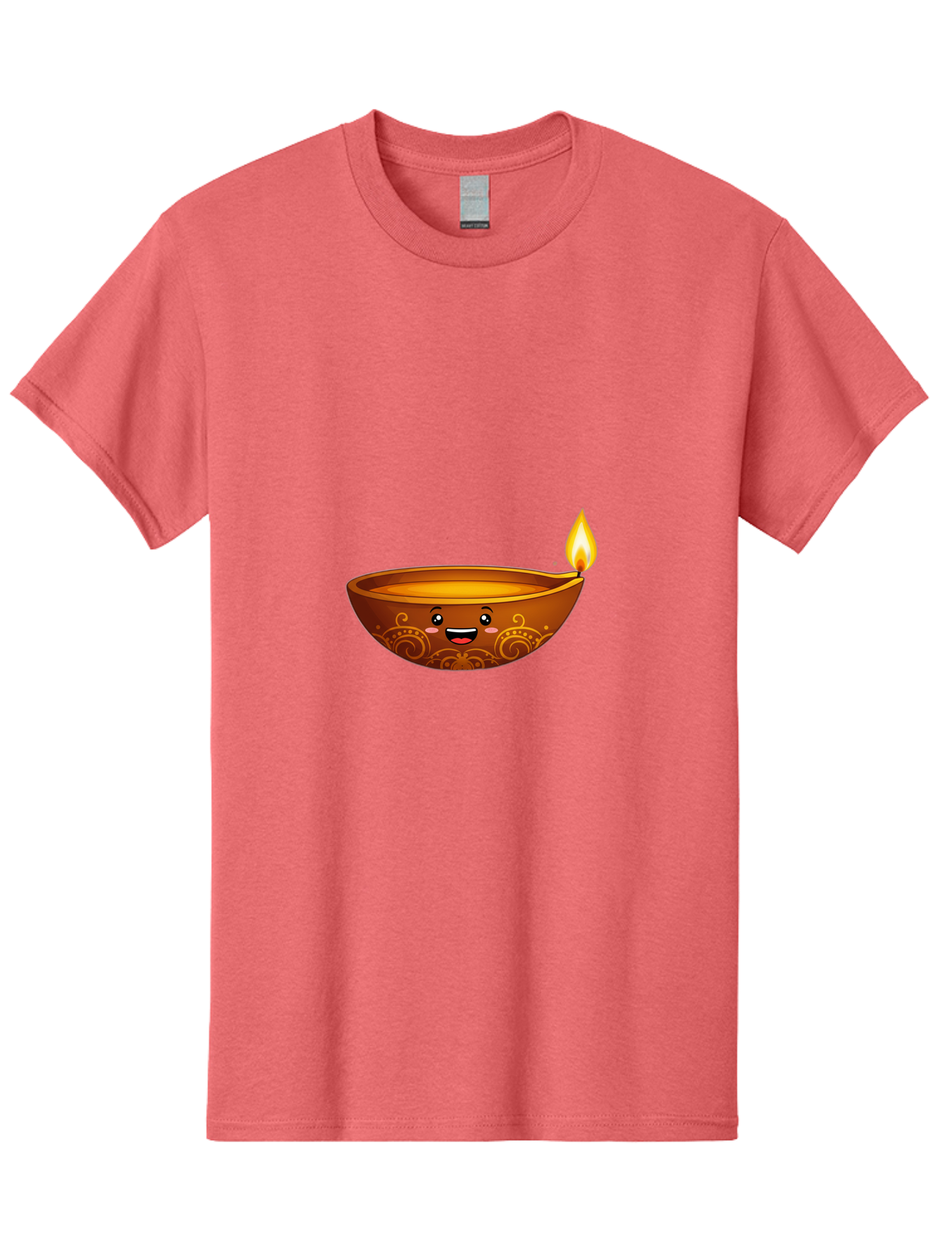 Diya-Lamp Men'S Graphic Tee, 100% Cotton, Comfortable Casual Summer Wear, Machine Washable, Clay Diya Lamp, Lit Diwali Lamp, Indian Culture, Traditional Diya, Diwali Decoration, Festive Season, Happy Face, Smiling Lamp, Orange Glow Bad025