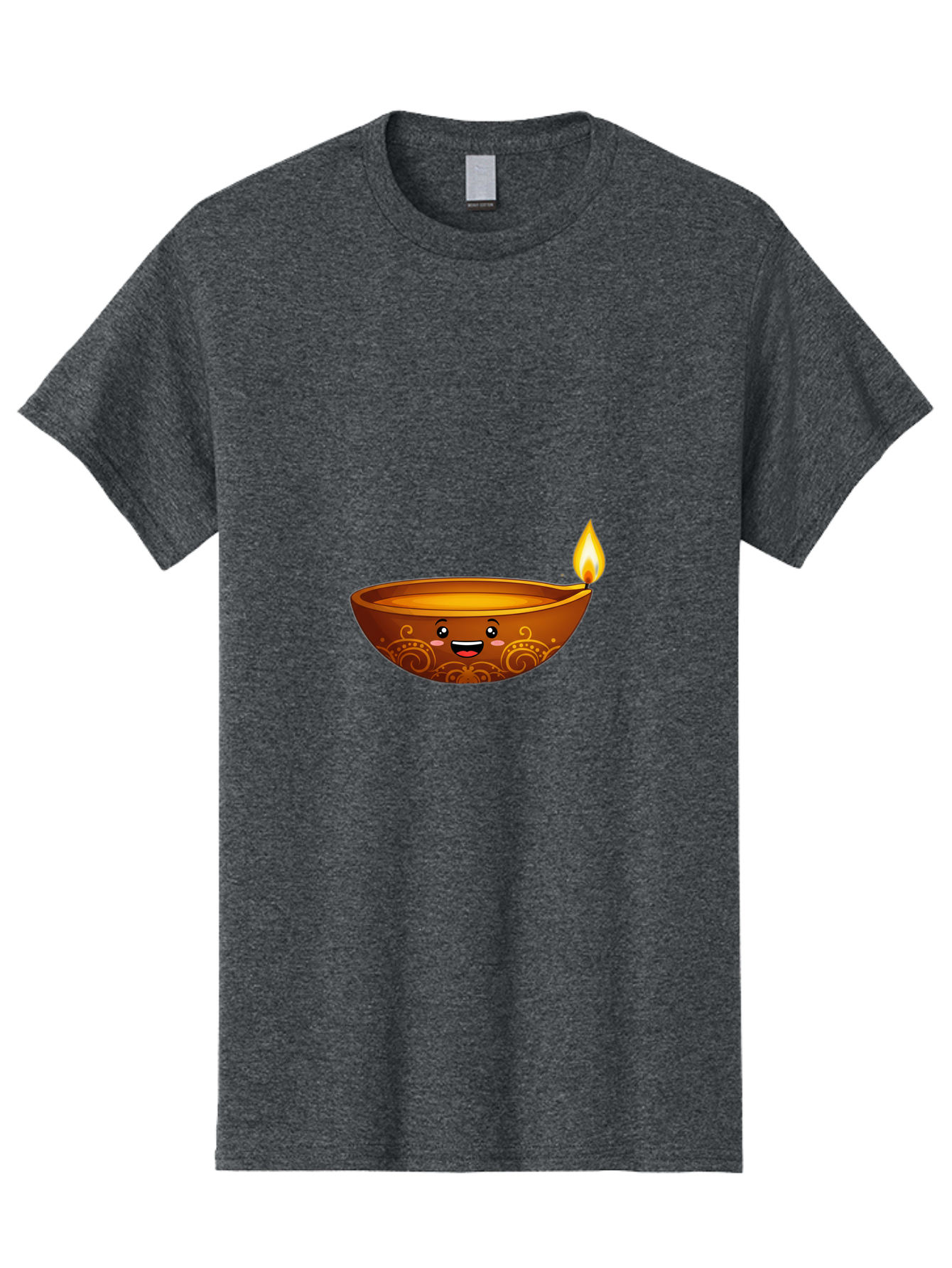 Diya-Lamp Men'S Graphic Tee, 100% Cotton, Comfortable Casual Summer Wear, Machine Washable, Clay Diya Lamp, Lit Diwali Lamp, Indian Culture, Traditional Diya, Diwali Decoration, Festive Season, Happy Face, Smiling Lamp, Orange Glow Bad025