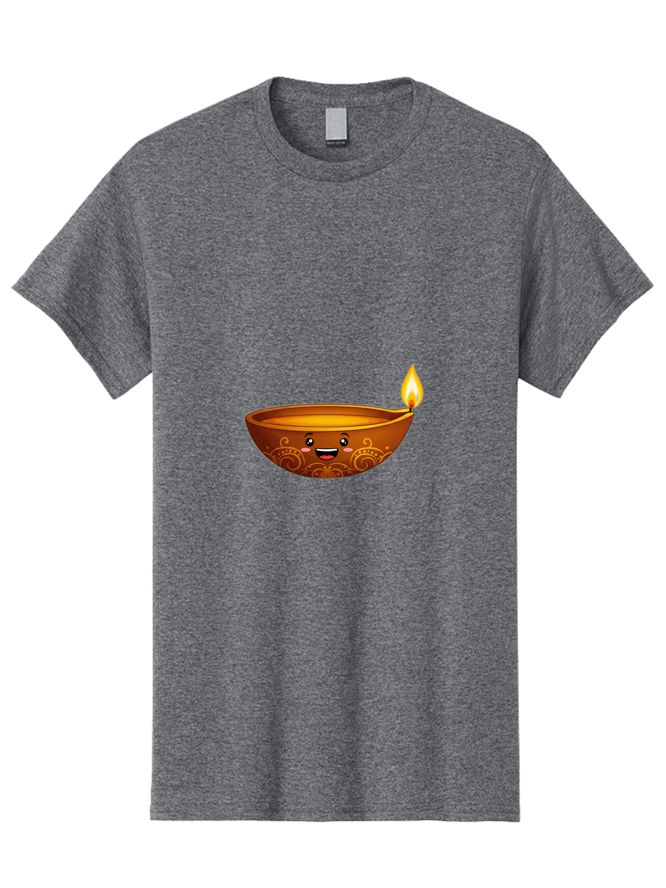 Diya-Lamp Men'S Graphic Tee, 100% Cotton, Comfortable Casual Summer Wear, Machine Washable, Clay Diya Lamp, Lit Diwali Lamp, Indian Culture, Traditional Diya, Diwali Decoration, Festive Season, Happy Face, Smiling Lamp, Orange Glow Bad025