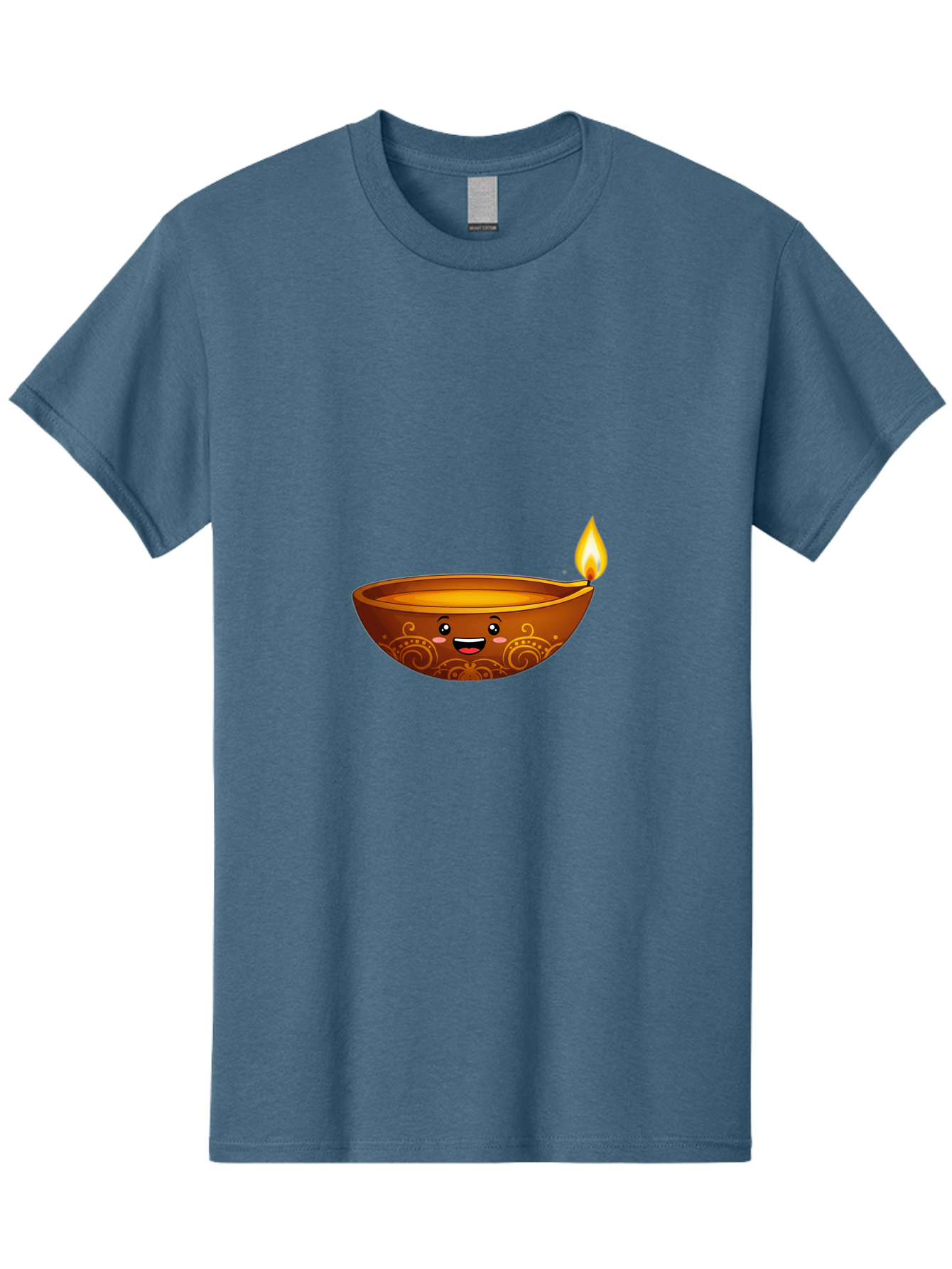 Diya-Lamp Men'S Graphic Tee, 100% Cotton, Comfortable Casual Summer Wear, Machine Washable, Clay Diya Lamp, Lit Diwali Lamp, Indian Culture, Traditional Diya, Diwali Decoration, Festive Season, Happy Face, Smiling Lamp, Orange Glow Bad025
