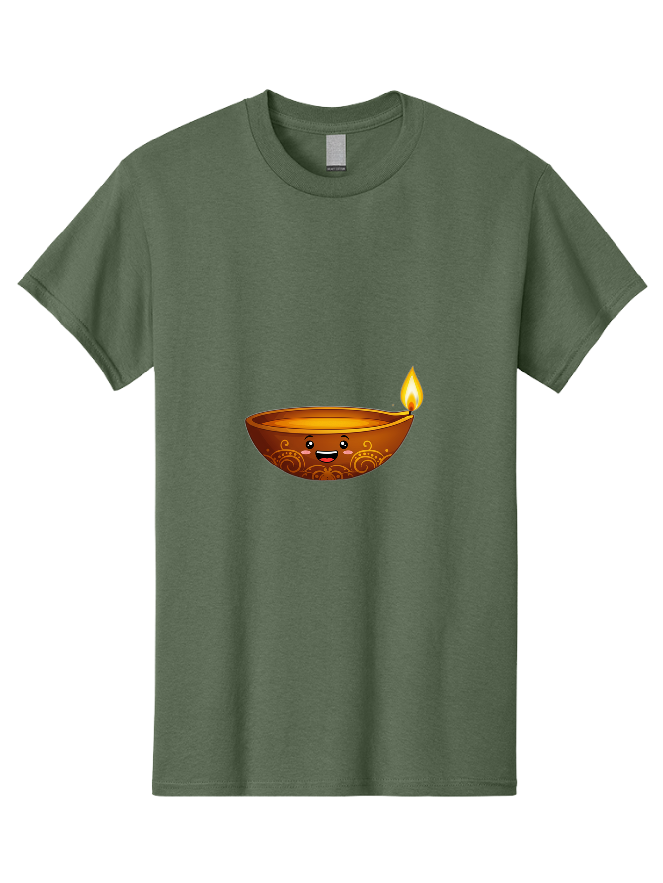 Diya-Lamp Men'S Graphic Tee, 100% Cotton, Comfortable Casual Summer Wear, Machine Washable, Clay Diya Lamp, Lit Diwali Lamp, Indian Culture, Traditional Diya, Diwali Decoration, Festive Season, Happy Face, Smiling Lamp, Orange Glow Bad025