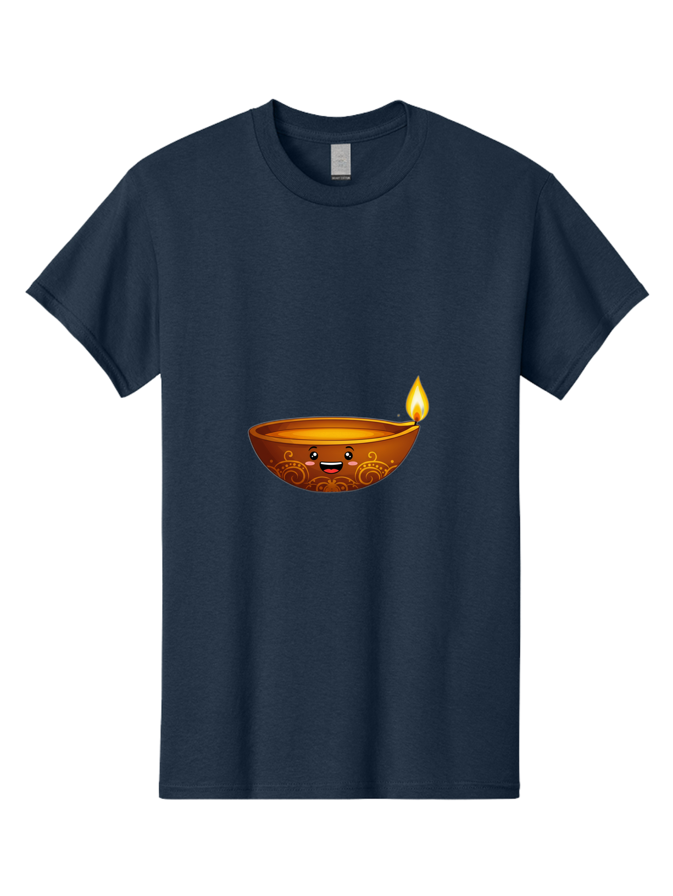 Diya-Lamp Men'S Graphic Tee, 100% Cotton, Comfortable Casual Summer Wear, Machine Washable, Clay Diya Lamp, Lit Diwali Lamp, Indian Culture, Traditional Diya, Diwali Decoration, Festive Season, Happy Face, Smiling Lamp, Orange Glow Bad025