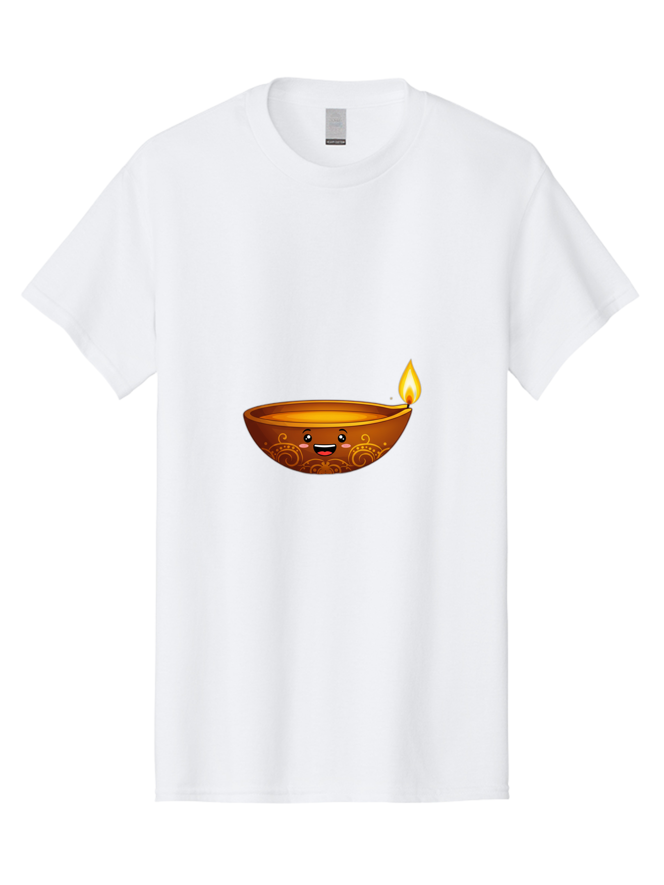 Diya-Lamp Men'S Graphic Tee, 100% Cotton, Comfortable Casual Summer Wear, Machine Washable, Clay Diya Lamp, Lit Diwali Lamp, Indian Culture, Traditional Diya, Diwali Decoration, Festive Season, Happy Face, Smiling Lamp, Orange Glow Bad025